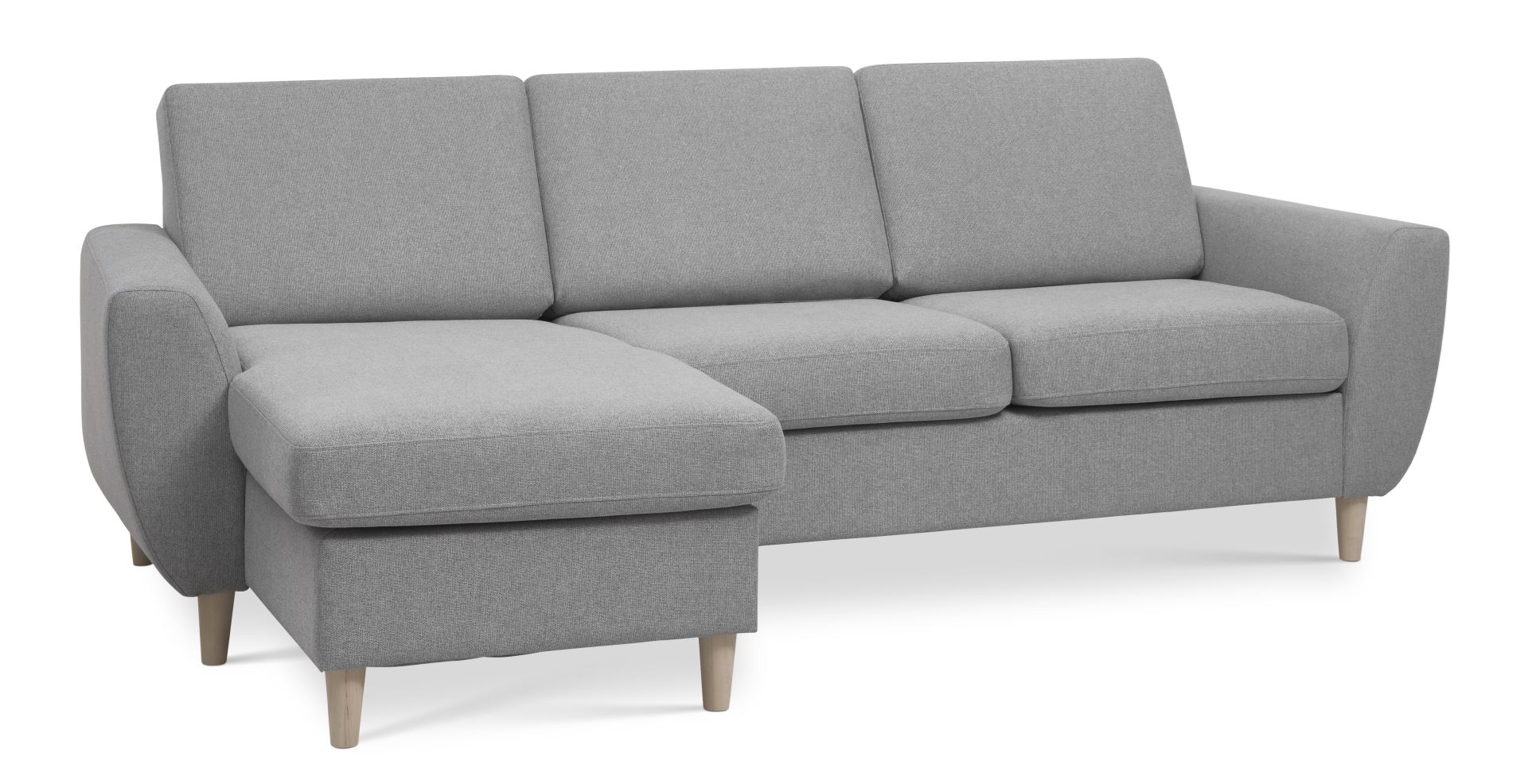 Wendy set 1 3D sofa, m. chaiselong - grå polyester stof og natur træ