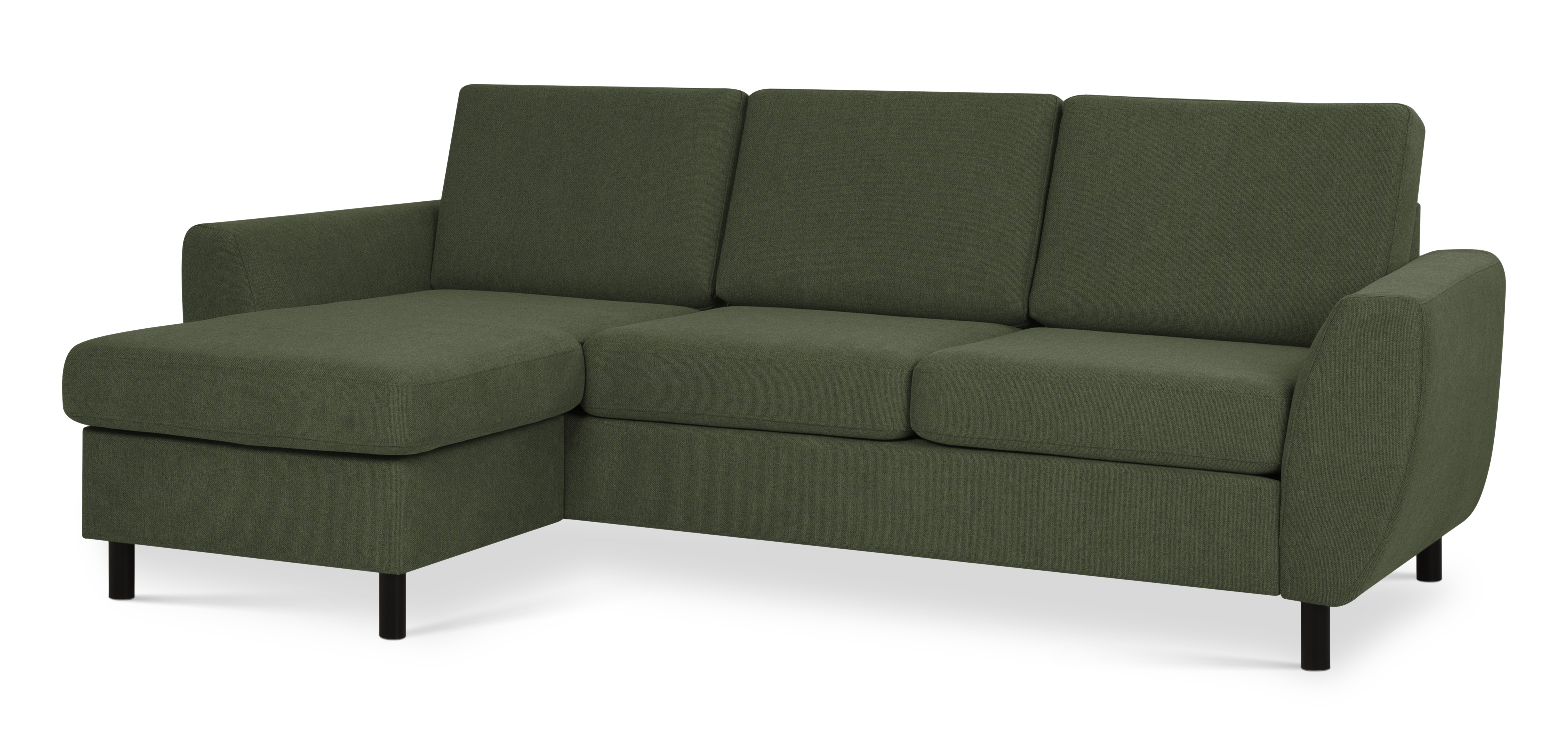 Wendy set 1 3D sofa, m. chaiselong - vinter mosgrøn polyester stof og sort træ
