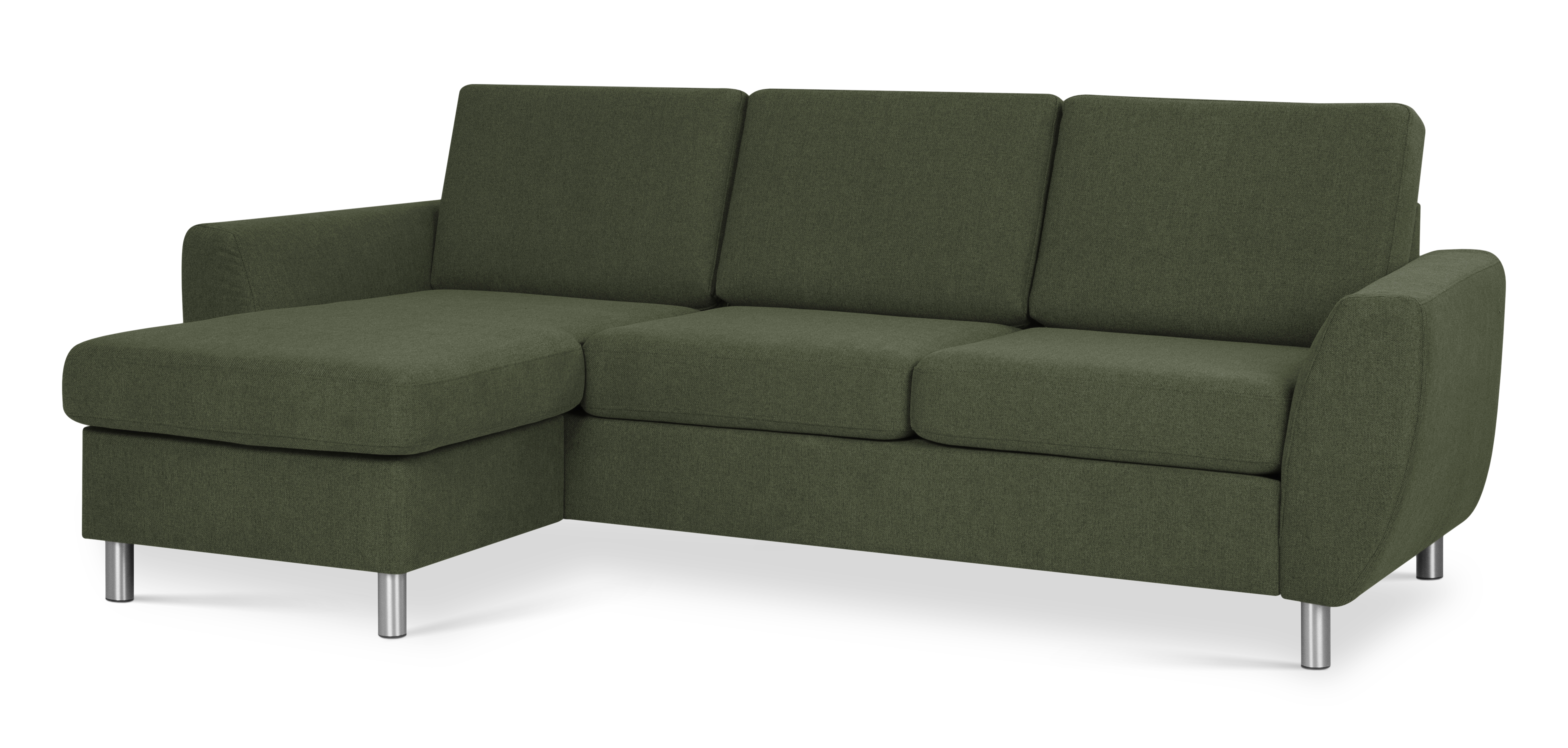 Wendy set 1 3D sofa, m. chaiselong - vinter mosgrøn polyester stof og børstet aluminium