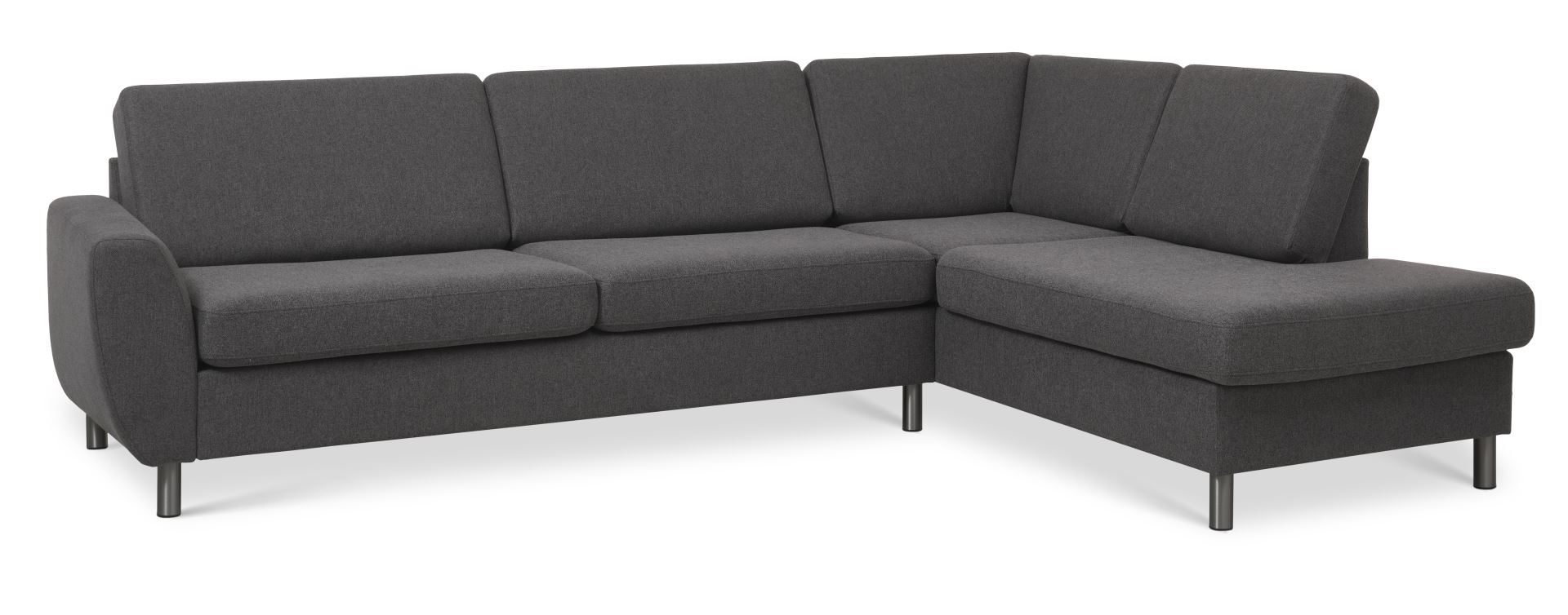 Wendy set 3 OE right sofa, m. chaiselong - antracitgrå polyester stof og børstet aluminium