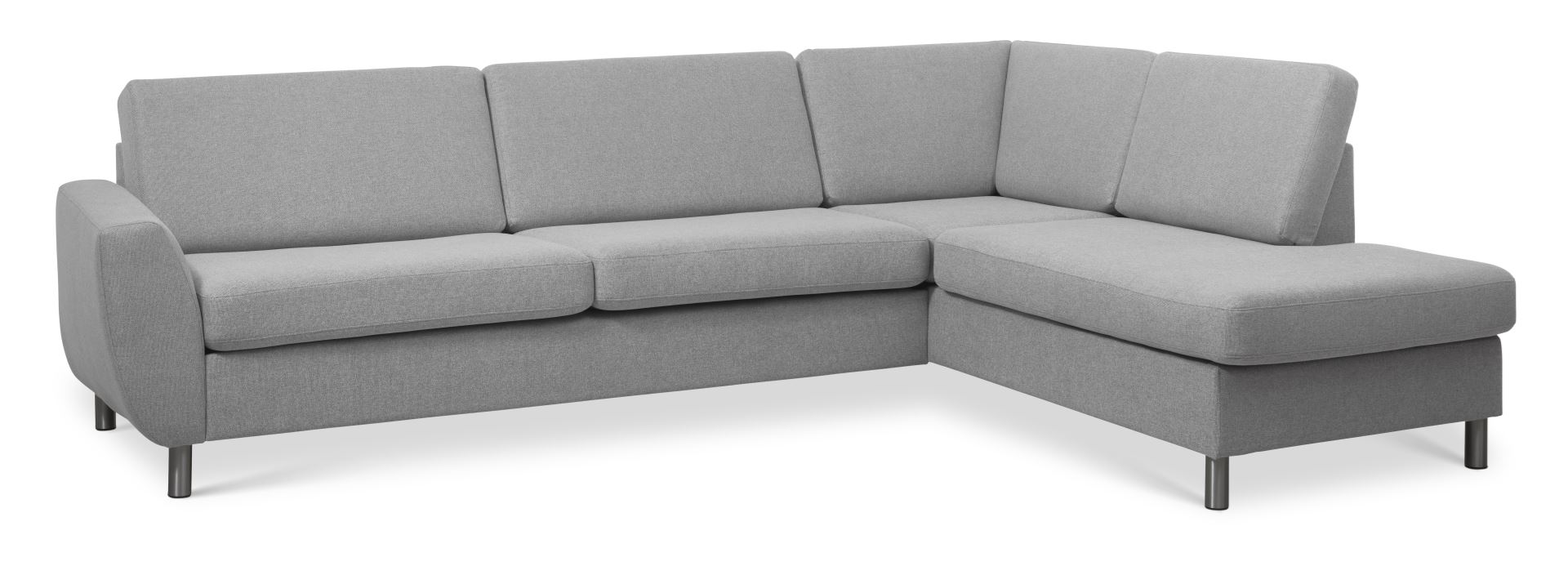 Wendy set 3 OE right sofa, m. chaiselong - grå polyester stof og børstet aluminium