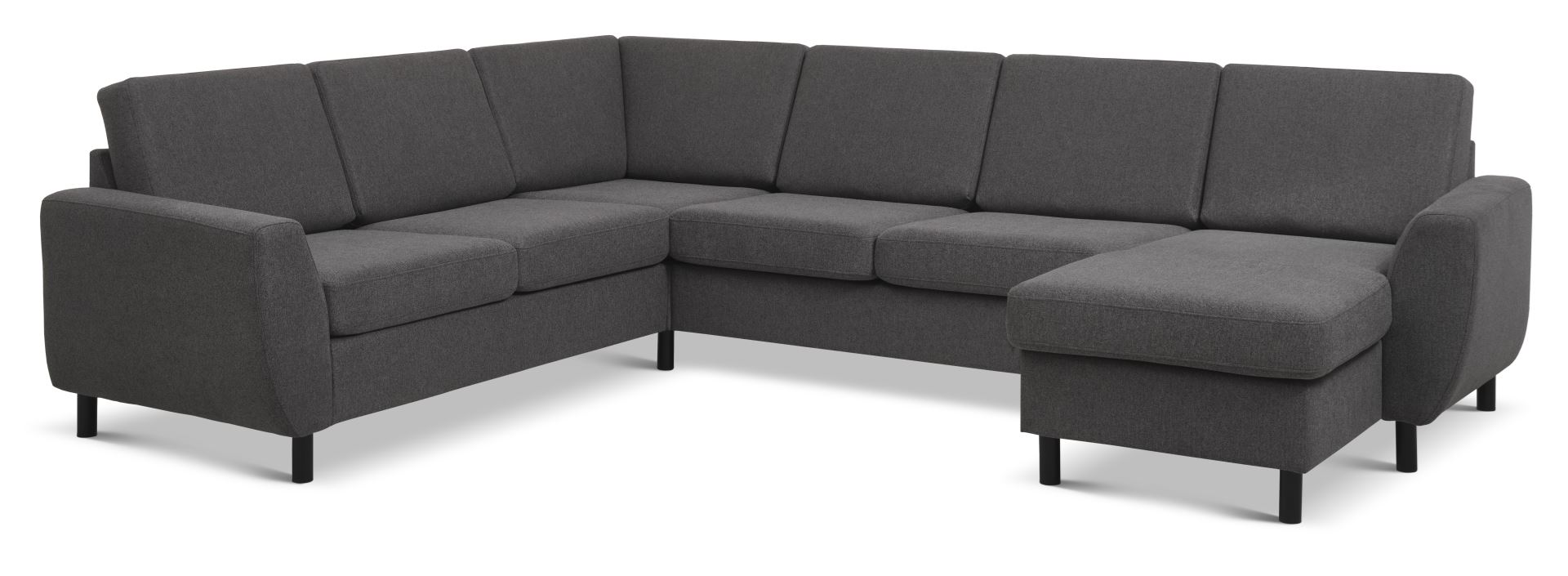 Wendy set 6 U 2C3D sofa, m. chaiselong - antracitgrå polyester stof og sort træ thumbnail