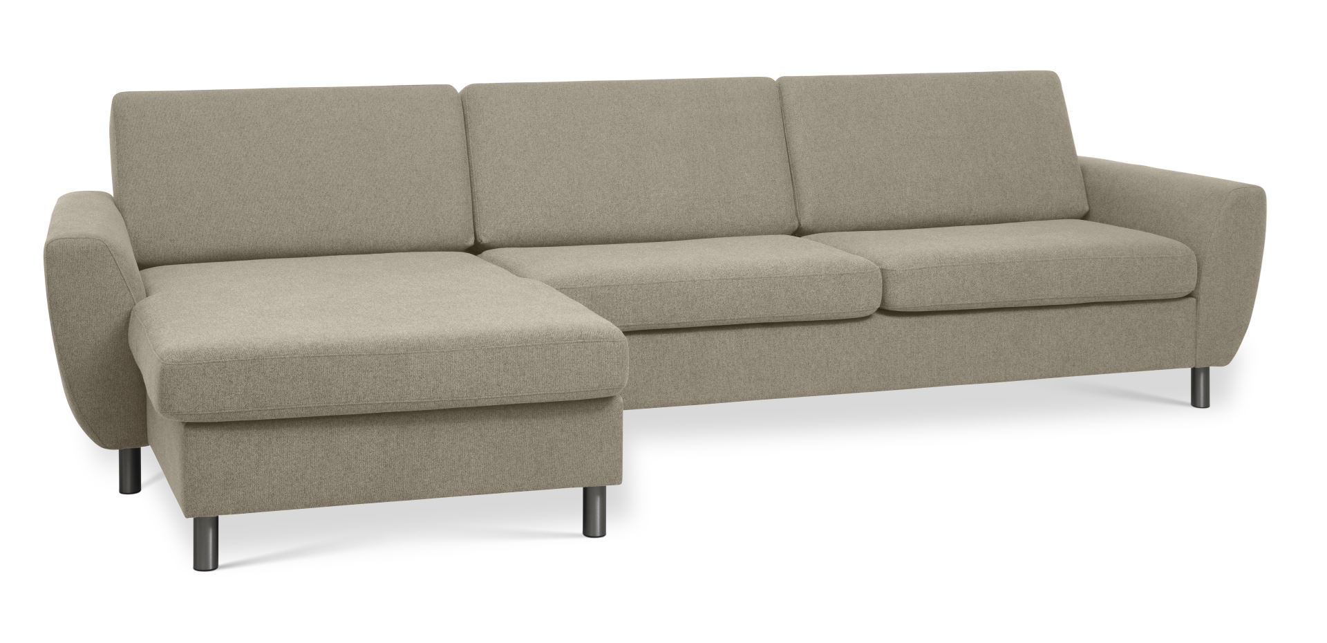 Wendy set 8 3D XL sofa, m. chaiselong - antelope beige polyester stof og børstet aluminium