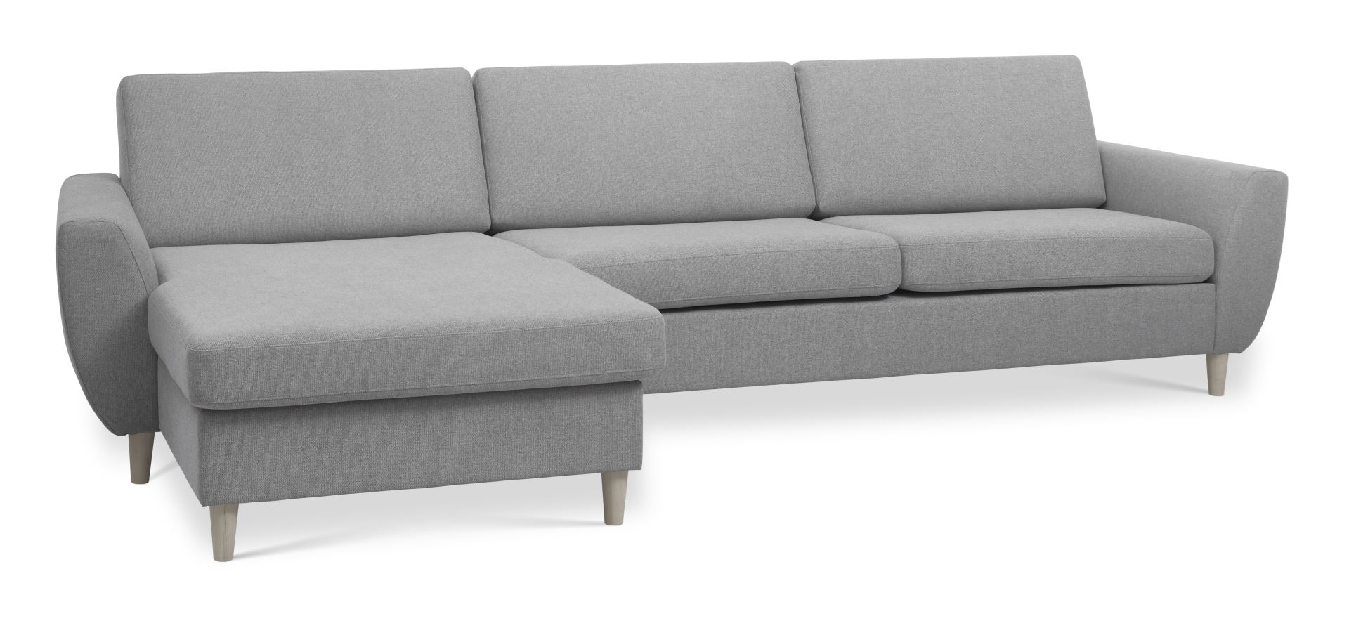 Wendy set 8 3D XL sofa, m. chaiselong - grå polyester stof og natur træ