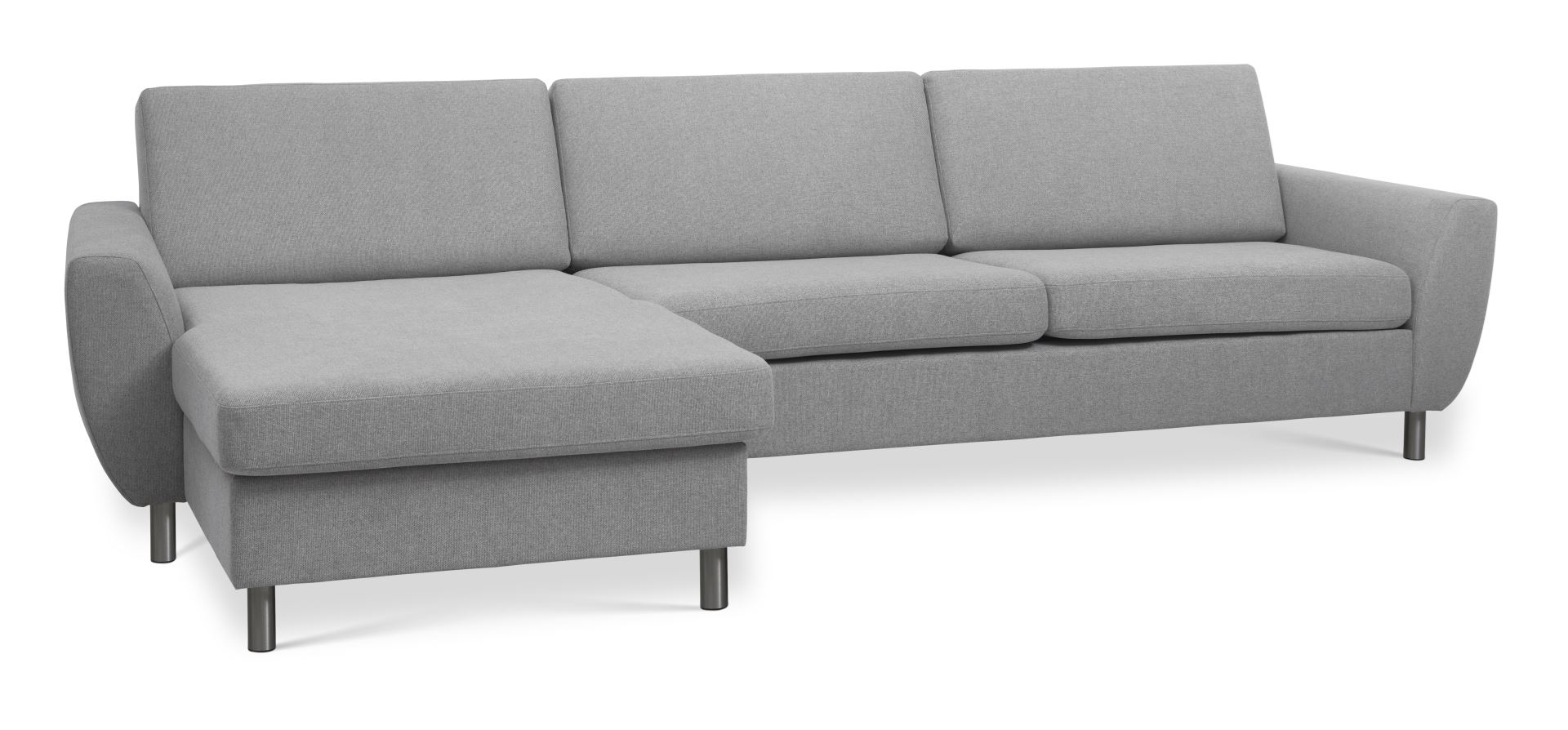 Wendy set 8 3D XL sofa, m. chaiselong - grå polyester stof og børstet aluminium