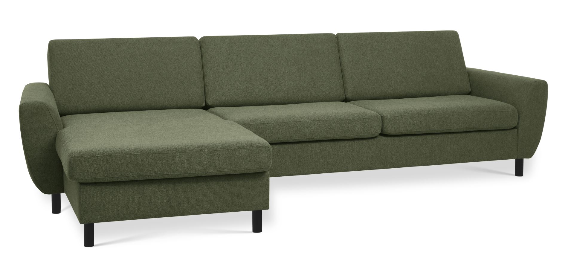 Wendy set 8 3D XL sofa, m. chaiselong - vinter mosgrøn polyester stof og sort træ