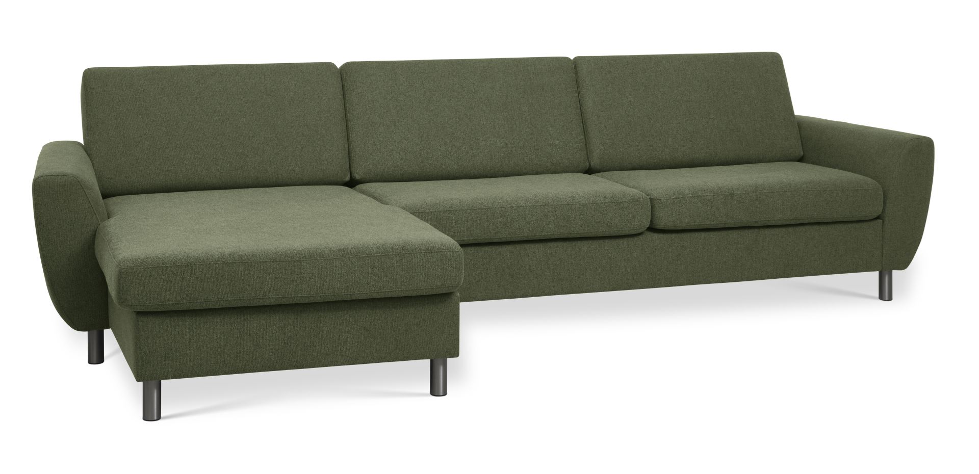 Wendy set 8 3D XL sofa, m. chaiselong - vinter mosgrøn polyester stof og børstet aluminium