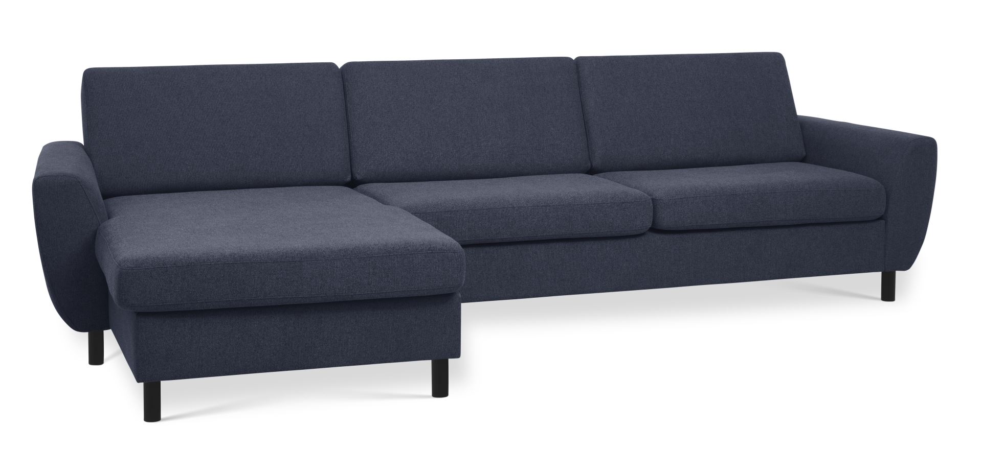 Wendy set 8 3D XL sofa, m. chaiselong - blå polyester stof og sort træ
