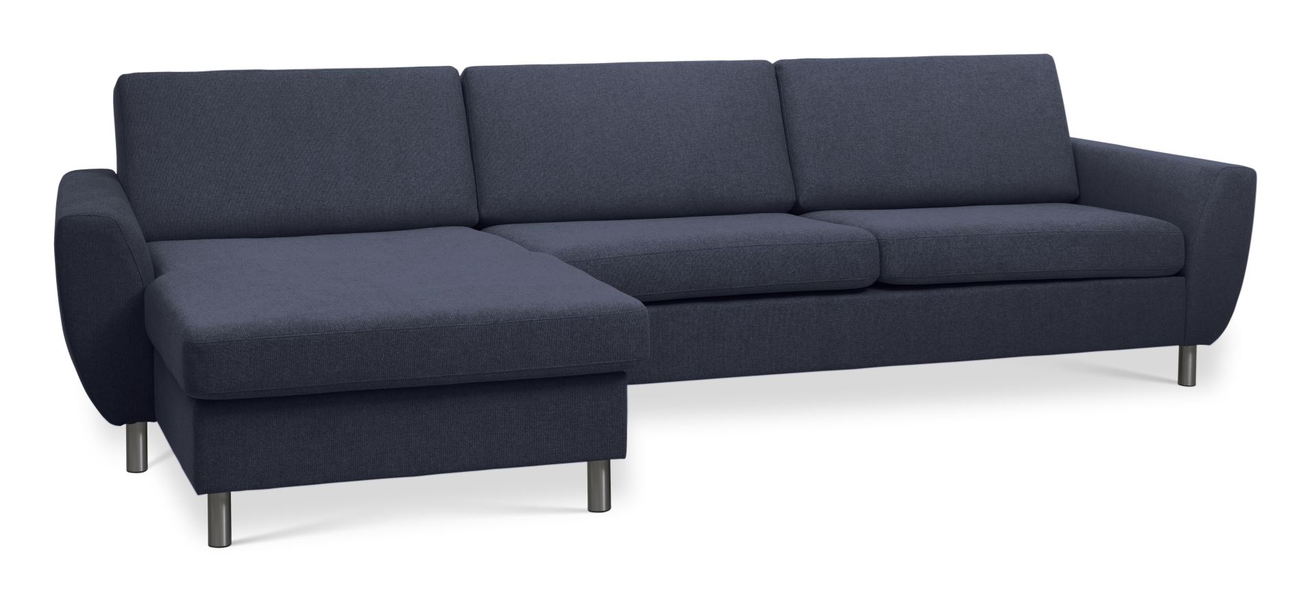 Wendy set 8 3D XL sofa, m. chaiselong - blå polyester stof og børstet aluminium thumbnail