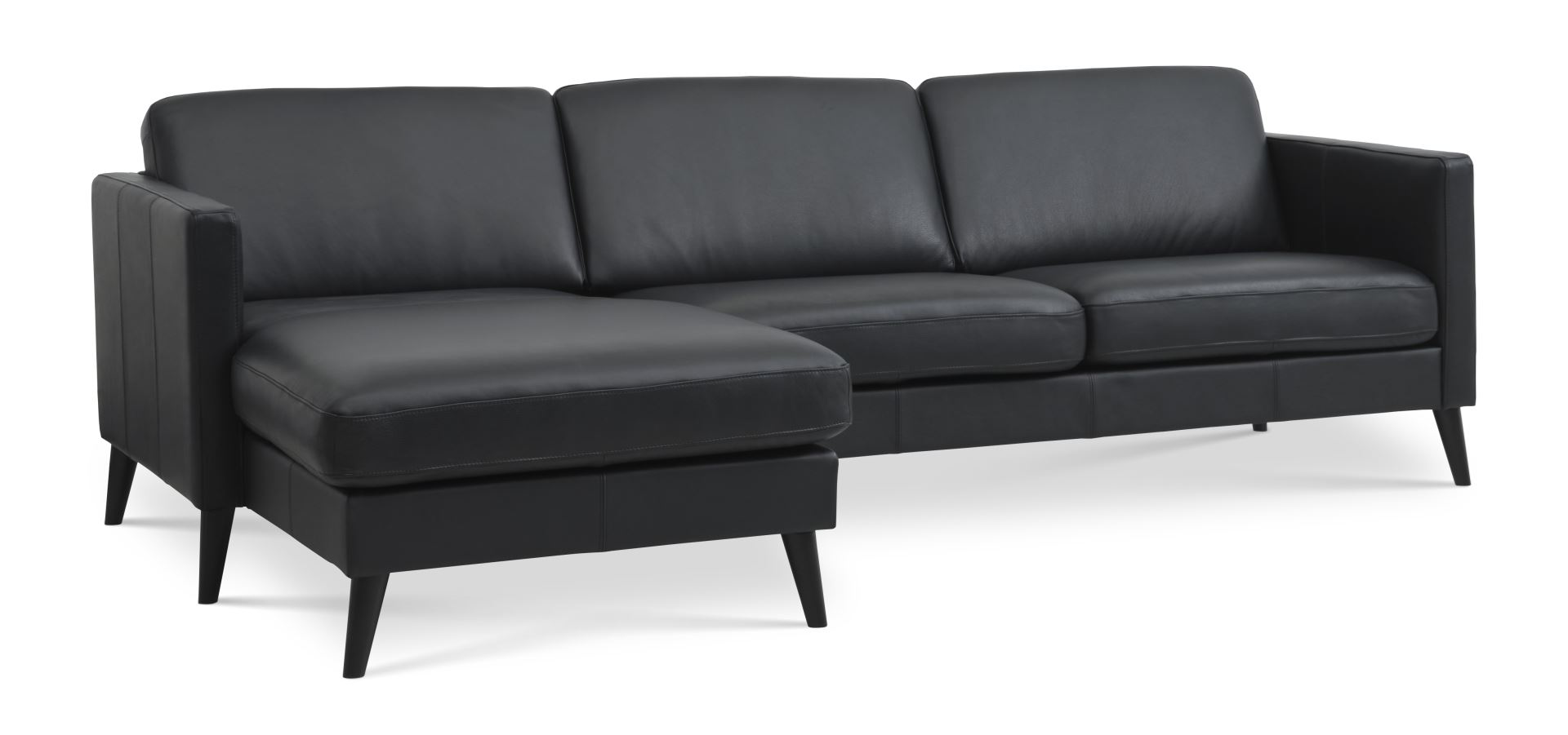 Ask sæt 51 3D sofa, m. chaiselong - sort semianilin læder og sort træ