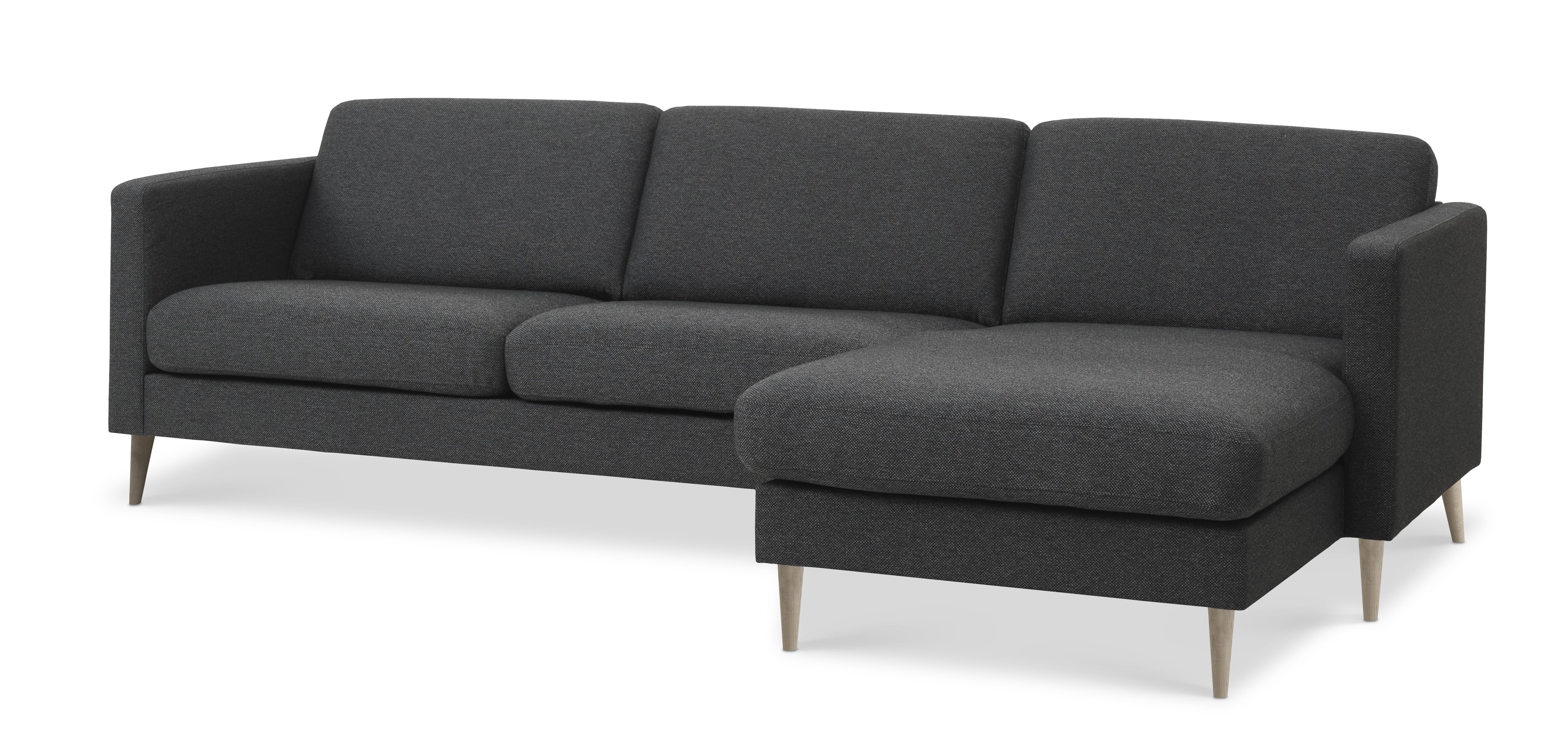 Ask 51 3D sofa, m. chaiselong - antracitgrå polyester stof og natur træ
