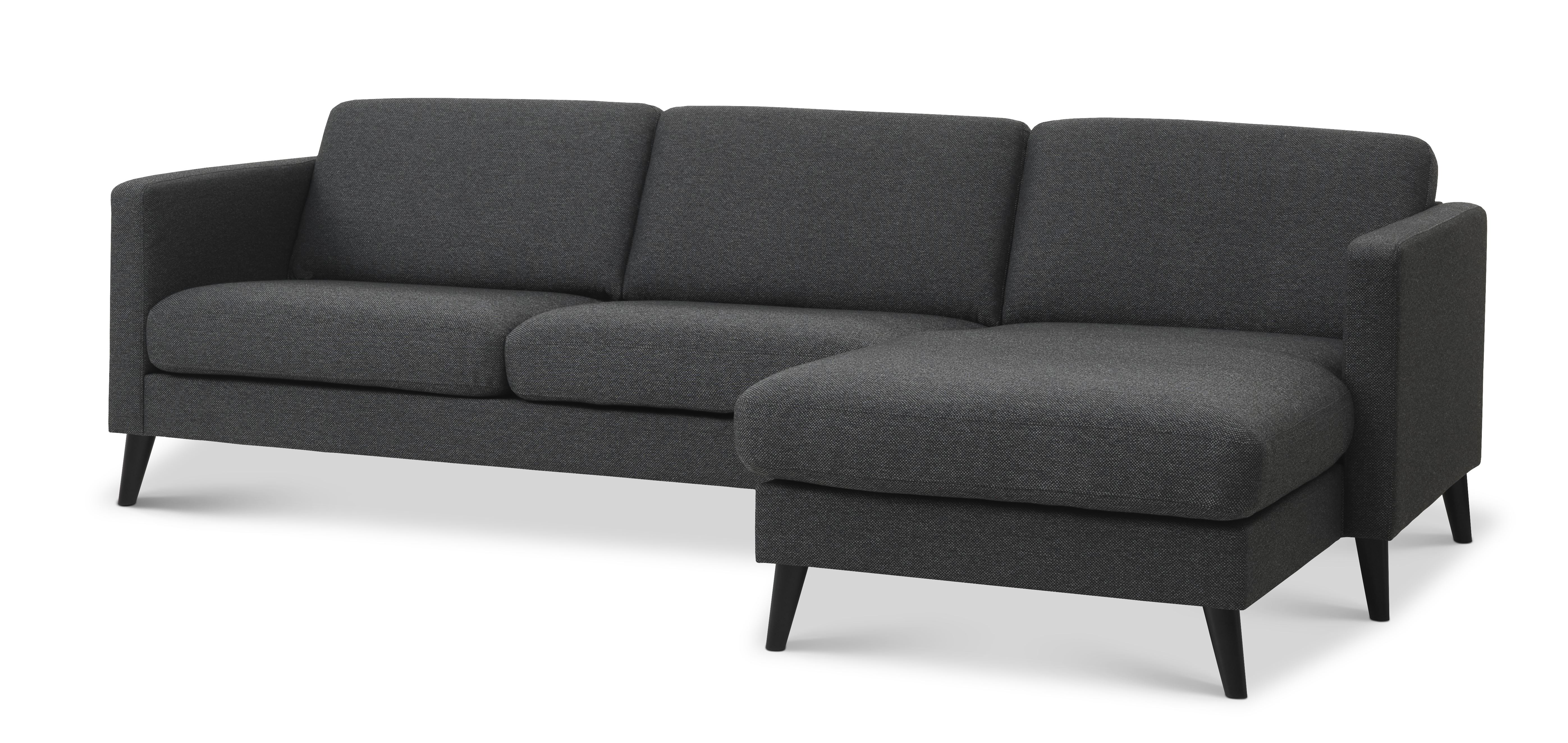 Ask sæt 51 3D sofa, m. chaiselong - antracitgrå polyester stof og sort træ
