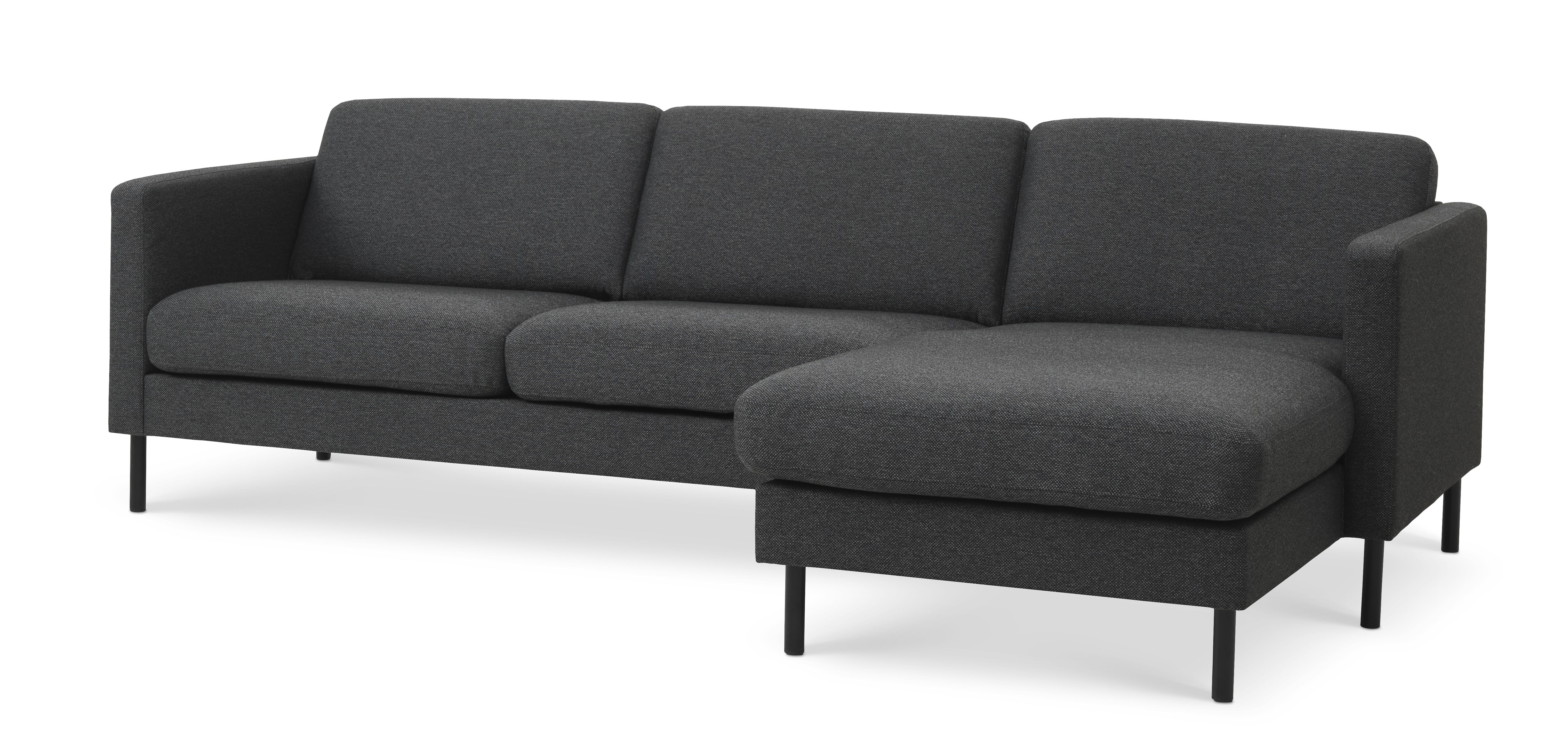 Ask sæt 51 3D sofa, m. chaiselong - antracitgrå polyester stof og sort metal