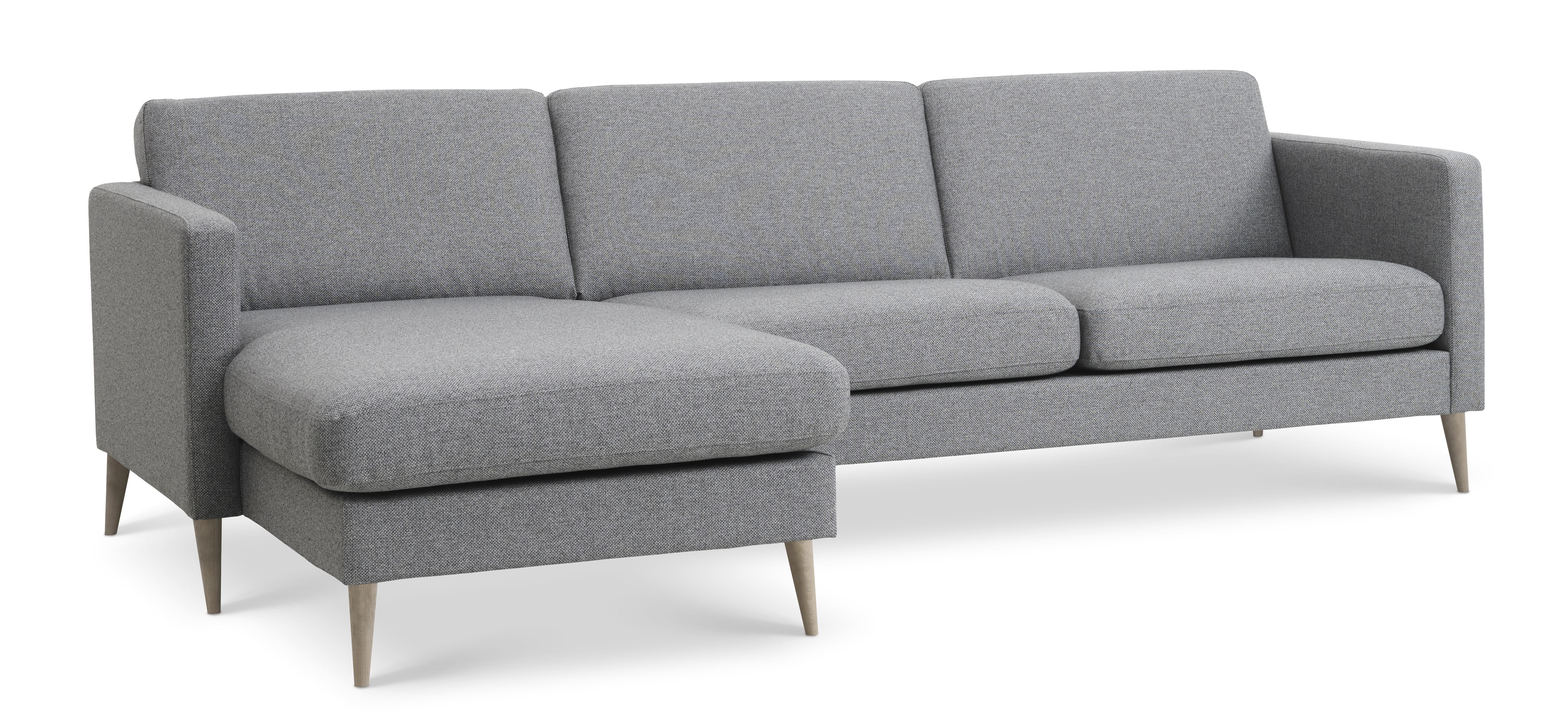 Ask sæt 51 3D sofa, m. chaiselong - lys granitgrå polyester stof og natur træ