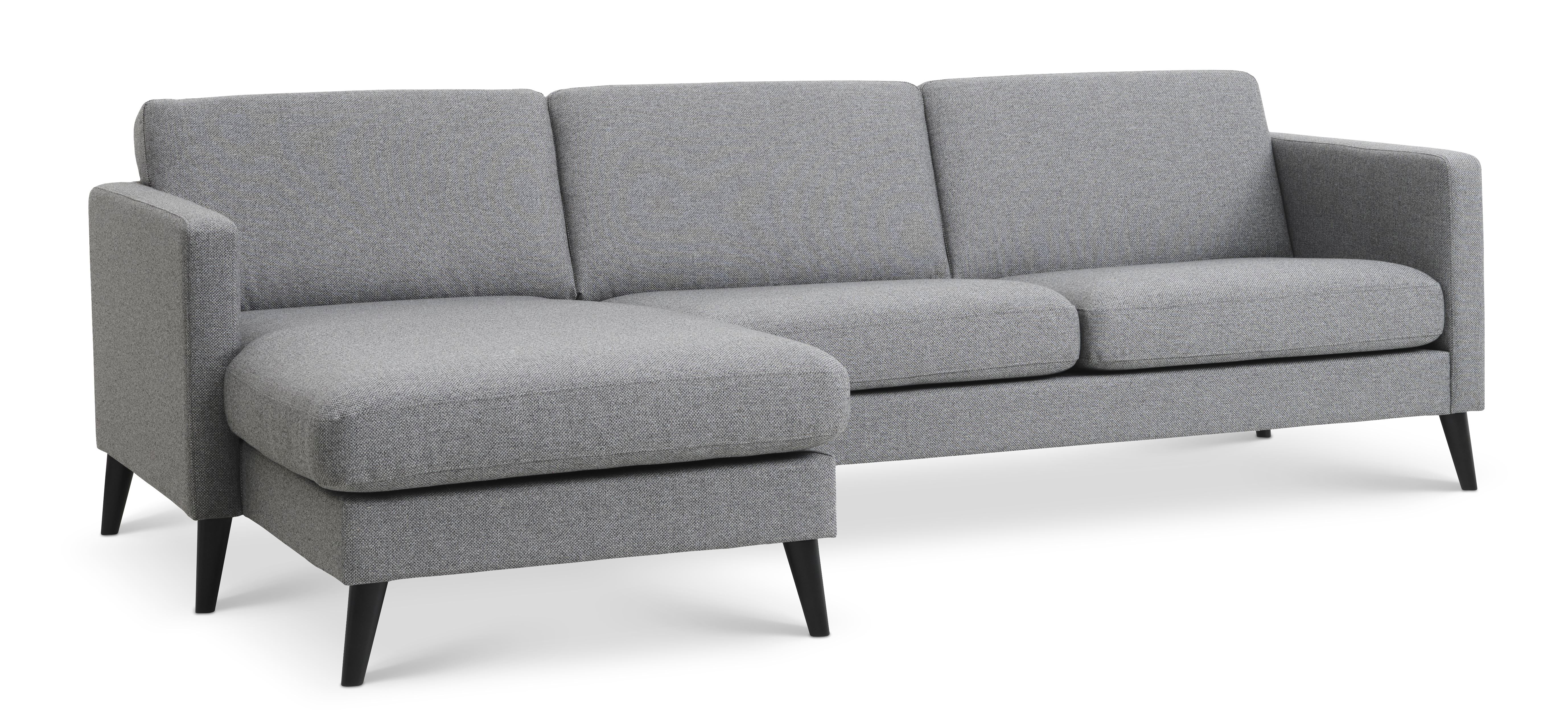 Ask sæt 51 3D sofa, m. chaiselong - lys granitgrå polyester stof og sort træ