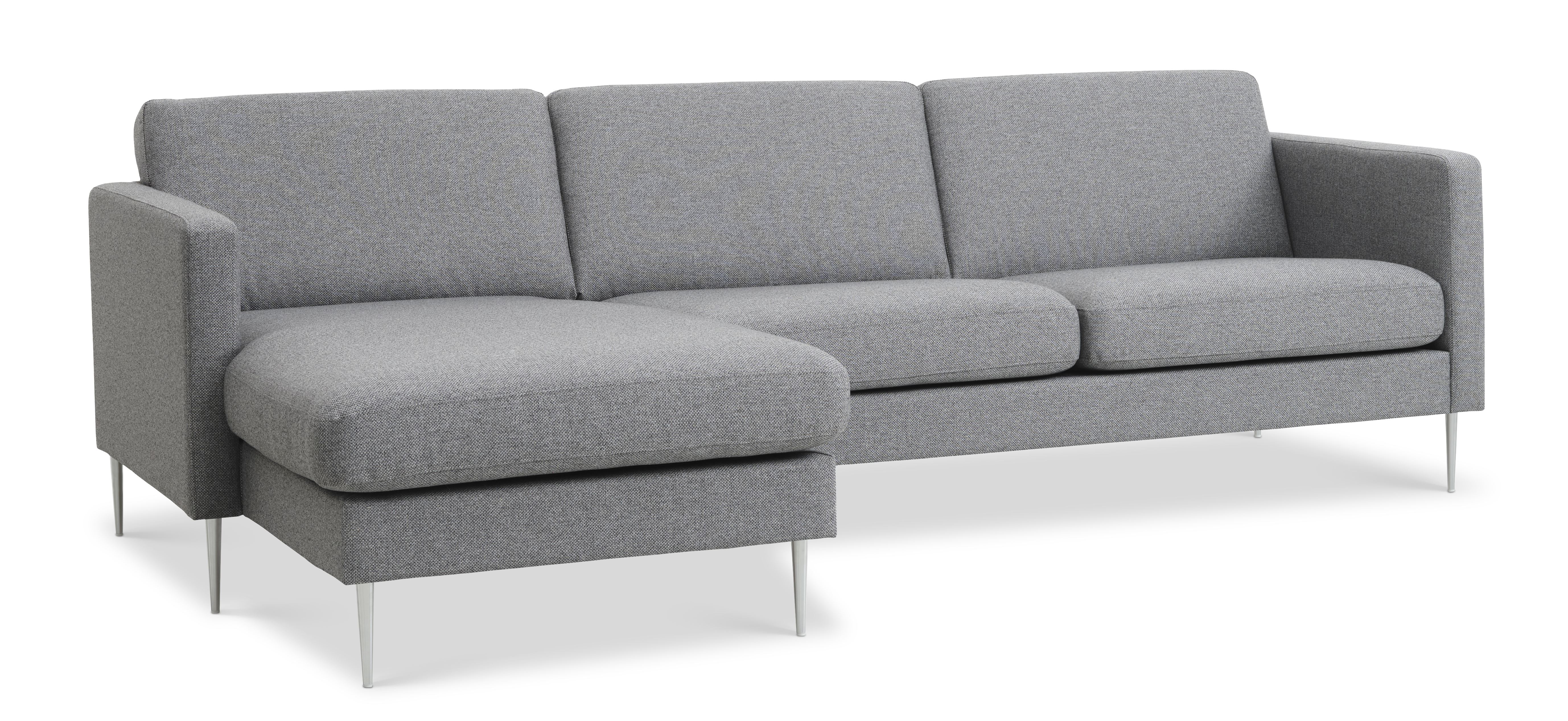 Ask sæt 51 3D sofa, m. chaiselong - lys granitgrå polyester stof og børstet aluminium