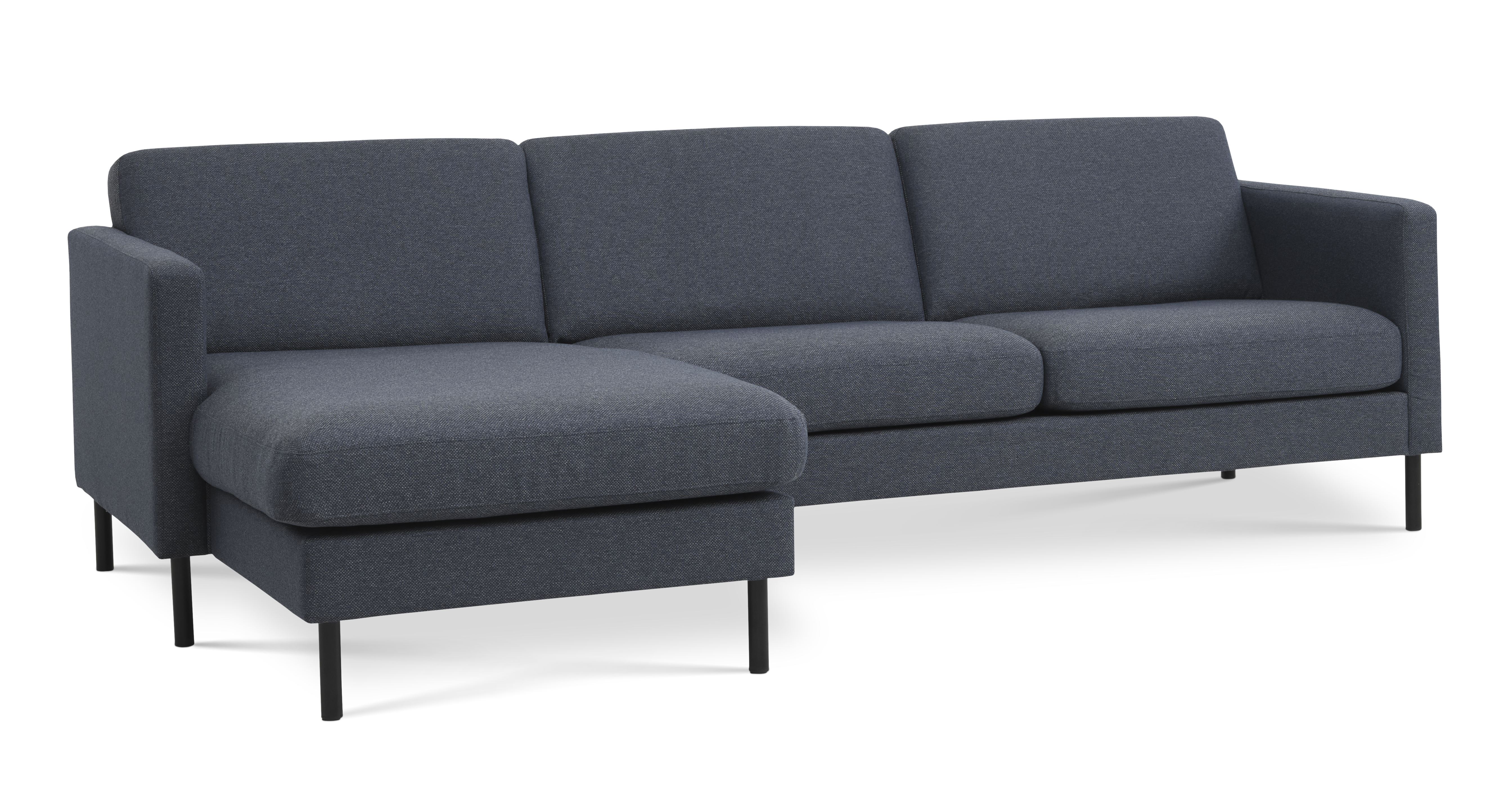 Ask sæt 51 3D sofa, m. chaiselong - navy blå polyester stof og sort metal