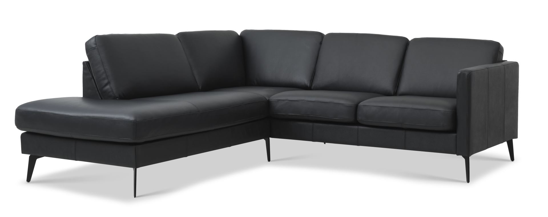 Ask sæt 52 lille OE sofa, m. venstre chaiselong - sort semianilin læder og Eiffel ben