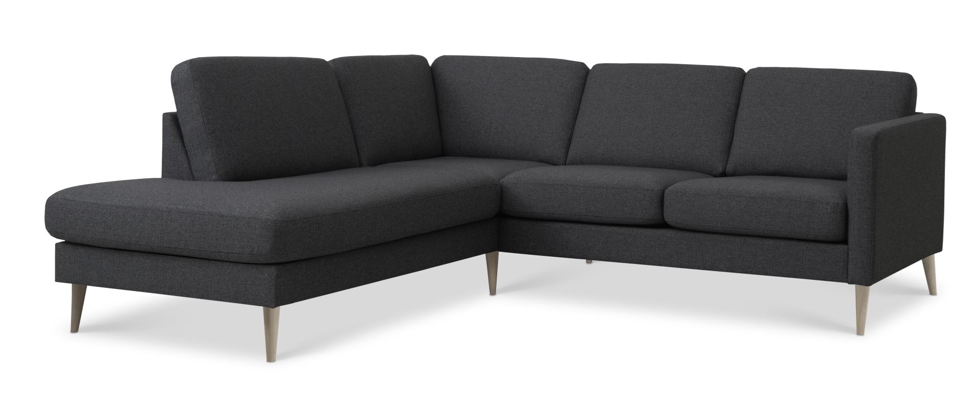 Ask sæt 52 lille OE sofa, m. venstre chaiselong - antracitgrå polyester stof og natur træ