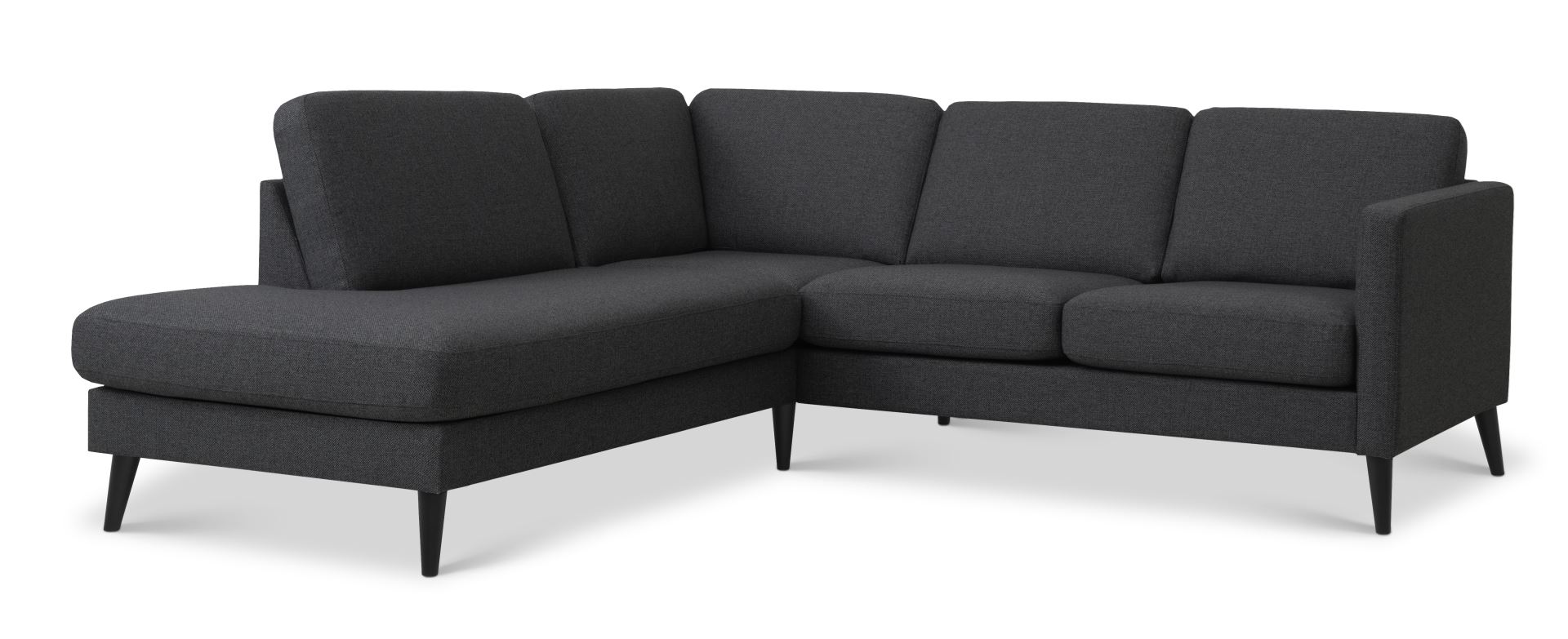 Ask sæt 52 lille OE sofa, m. venstre chaiselong - antracitgrå polyester stof og sort træ