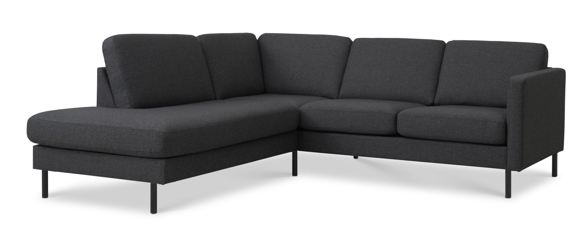 Ask sæt 52 lille OE sofa, m. venstre chaiselong - antracitgrå polyester stof og sort metal