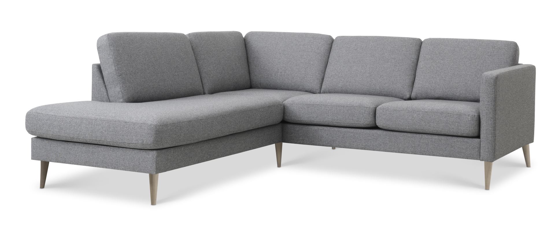 Ask sæt 52 lille OE sofa, m. venstre chaiselong - lys granitgrå polyester stof og natur træ