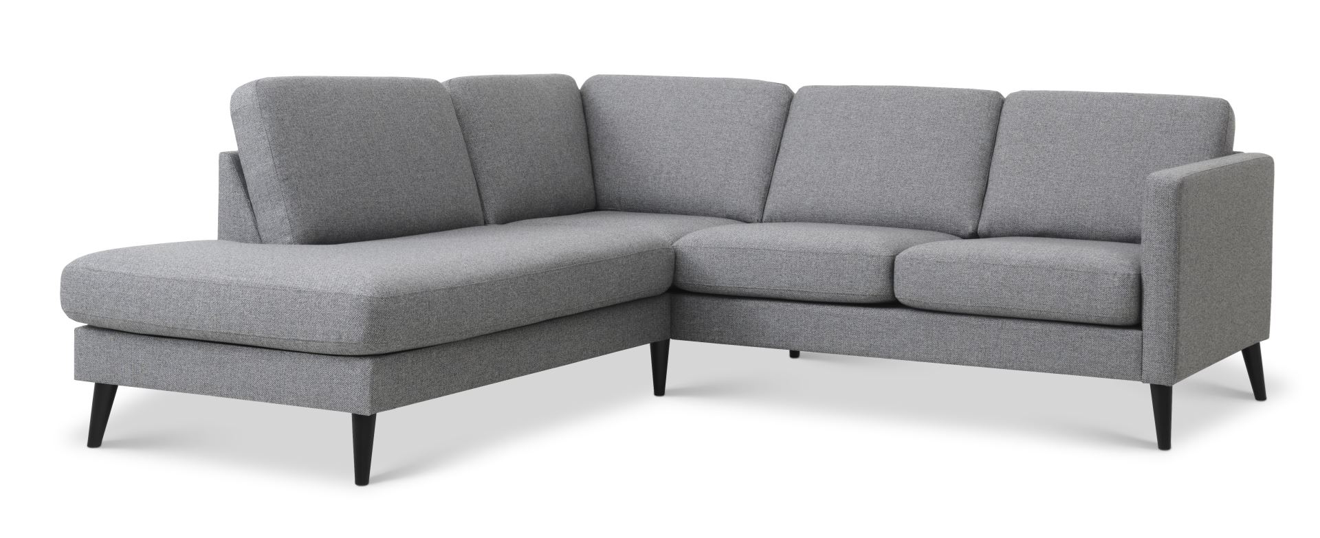Ask sæt 52 lille OE sofa, m. venstre chaiselong - lys granitgrå polyester stof og sort træ