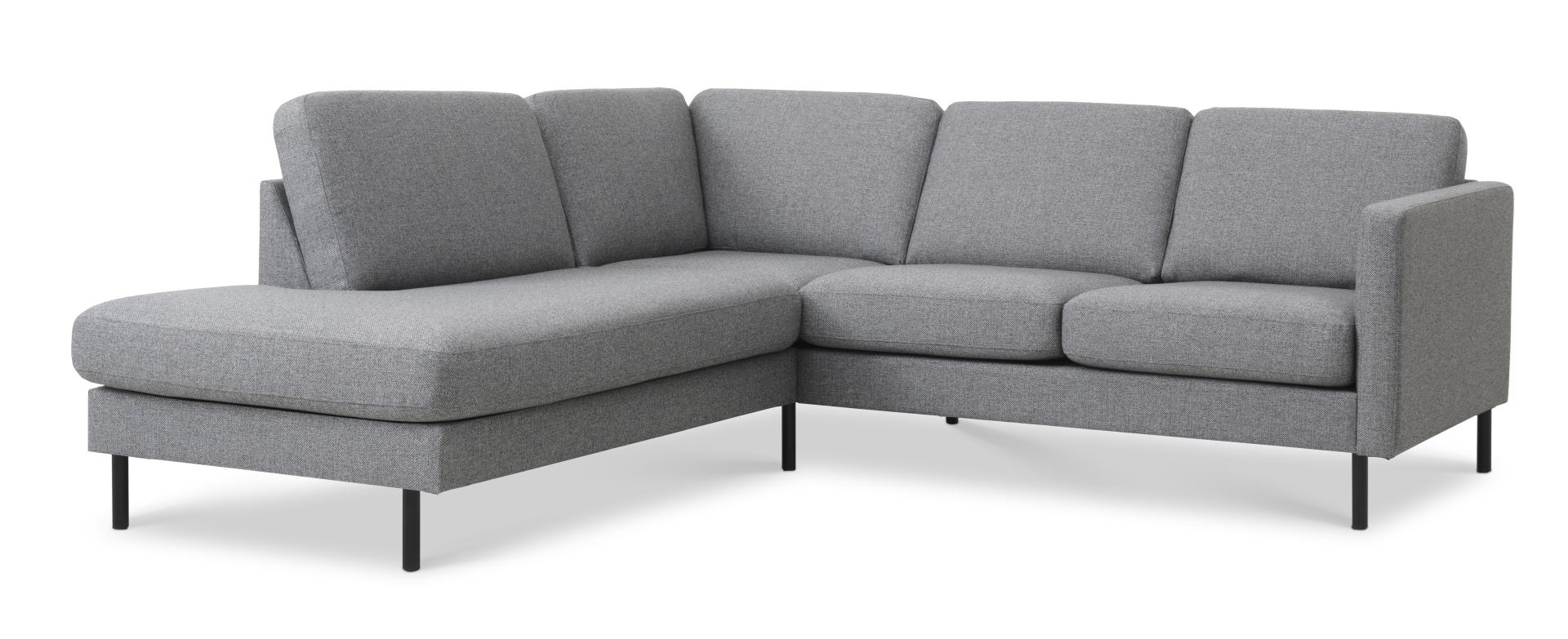Ask sæt 52 lille OE sofa, m. venstre chaiselong - lys granitgrå polyester stof og sort metal