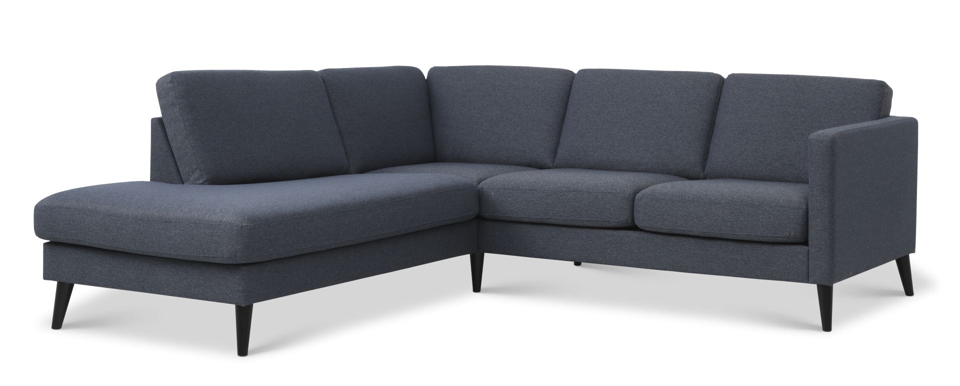 Ask sæt 52 lille OE sofa, m. venstre chaiselong - navy blå polyester stof og sort træ