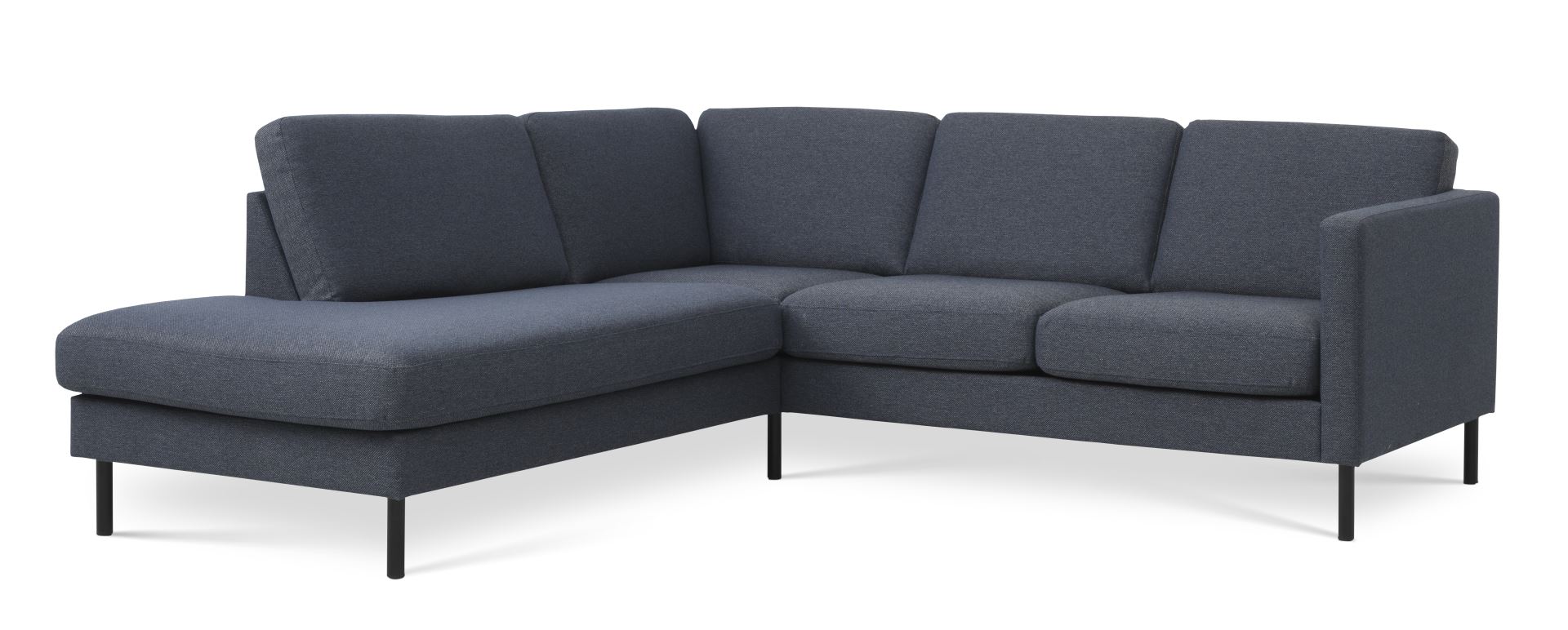 Ask sæt 52 lille OE sofa, m. venstre chaiselong - navy blå polyester stof og sort metal
