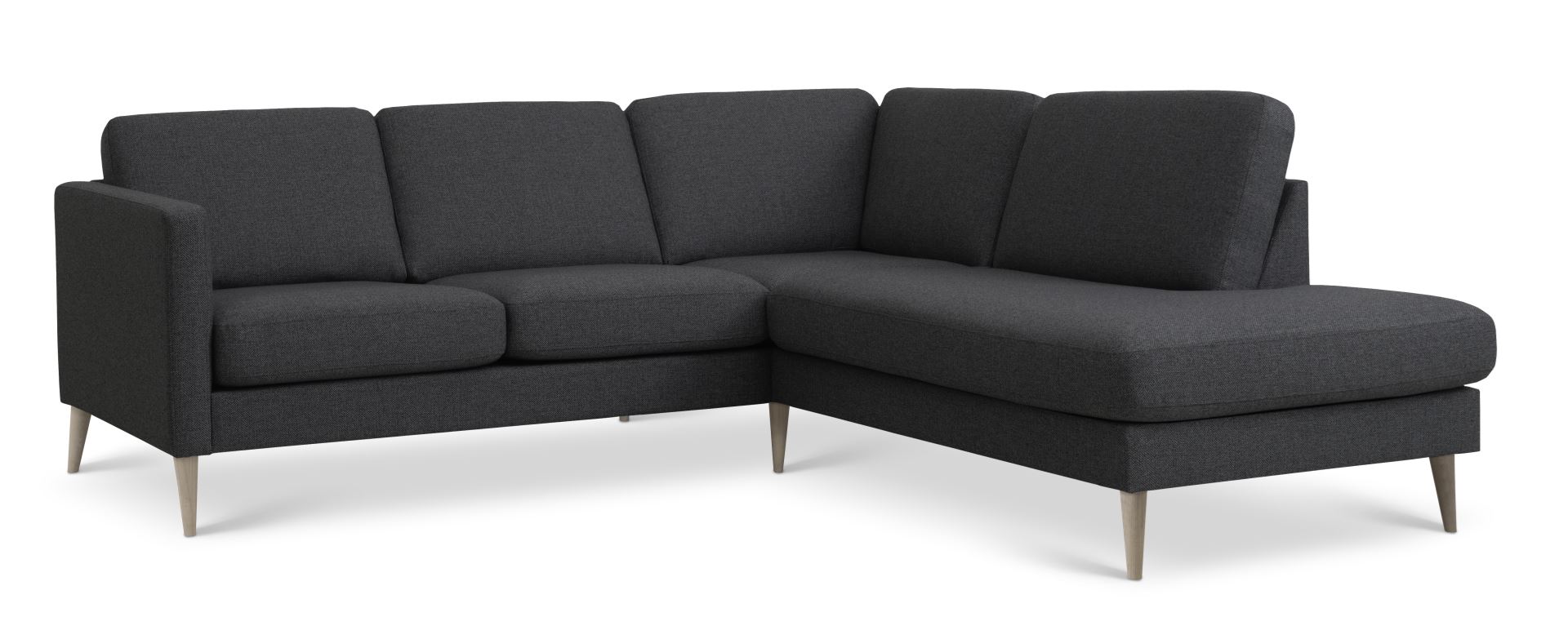 Ask sæt 53 lille OE sofa, m. højre chaiselong - antracitgrå polyester stof og natur træ