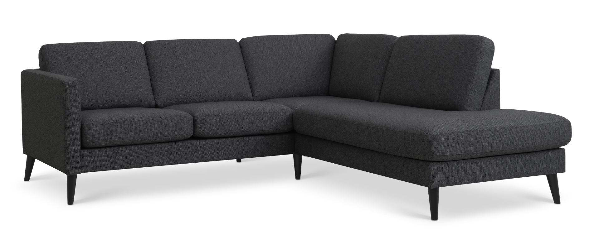 Ask sæt 53 lille OE sofa, m. højre chaiselong - antracitgrå polyester stof og sort træ