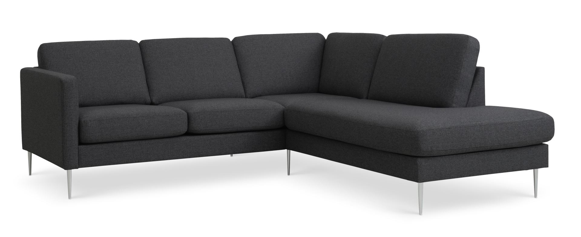 Ask sæt 53 lille OE sofa, m. højre chaiselong - antracitgrå polyester stof og børstet aluminium