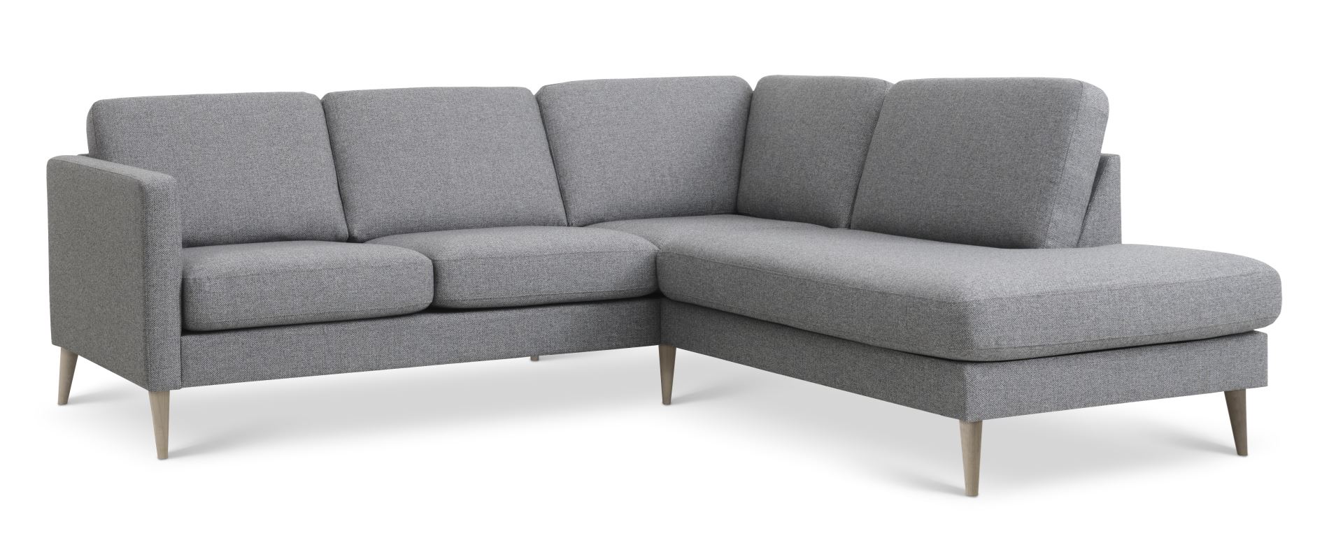 Ask sæt 53 lille OE sofa, m. højre chaiselong - lys granitgrå polyester stof og natur træ
