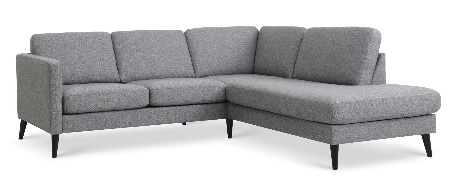 Ask sæt 53 lille OE sofa, m. højre chaiselong - lys granitgrå polyester stof og sort træ