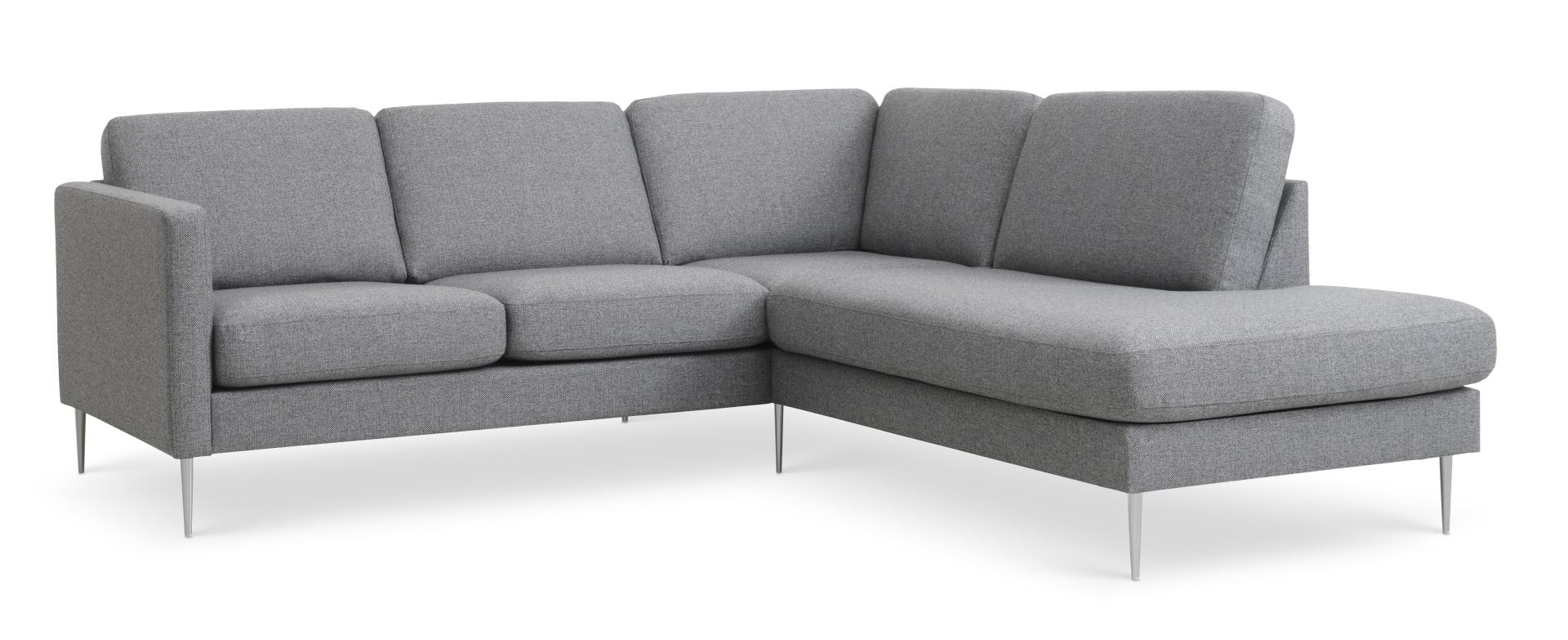 Ask sæt 53 lille OE sofa, m. højre chaiselong - lys granitgrå polyester stof og børstet aluminium