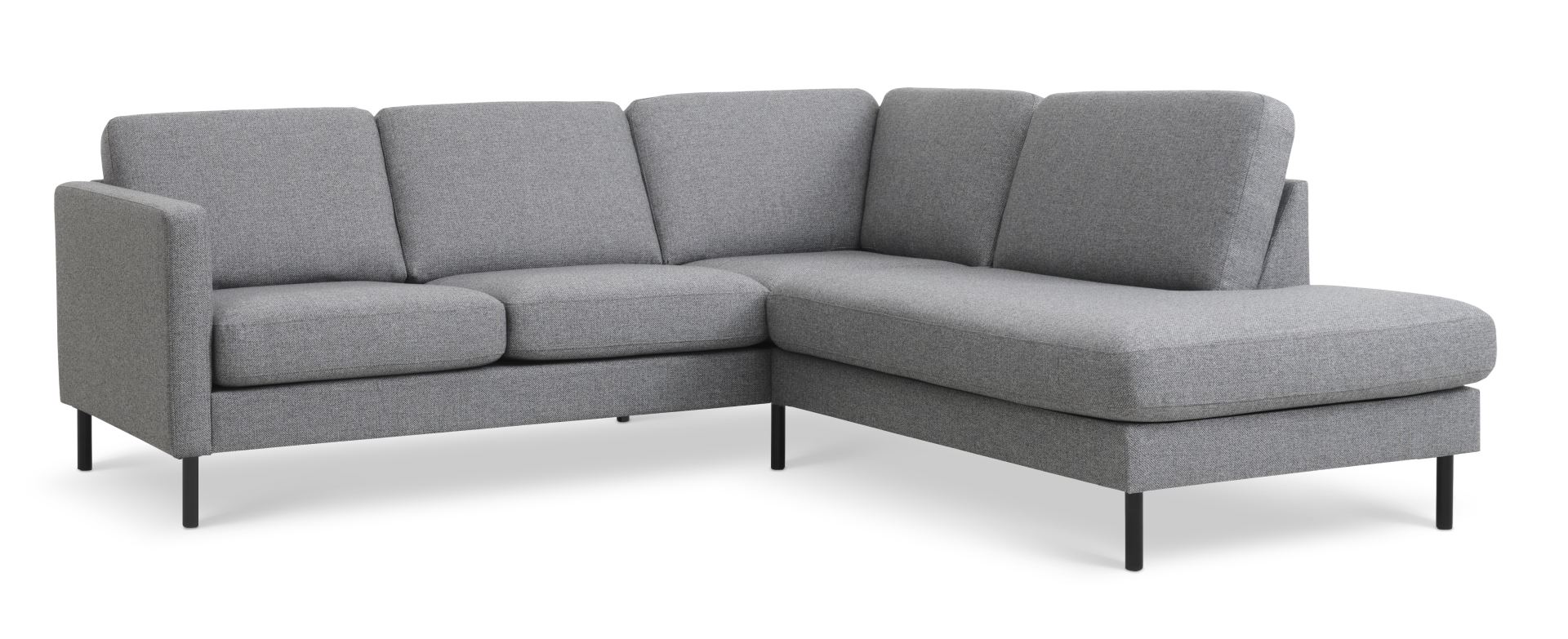 Ask sæt 53 lille OE sofa, m. højre chaiselong - lys granitgrå polyester stof og sort metal