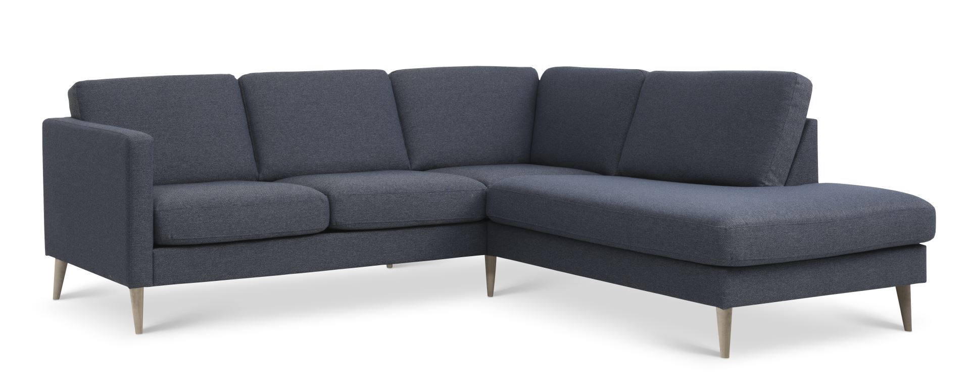 Ask sæt 53 lille OE sofa, m. højre chaiselong - navy blå polyester stof og natur træ