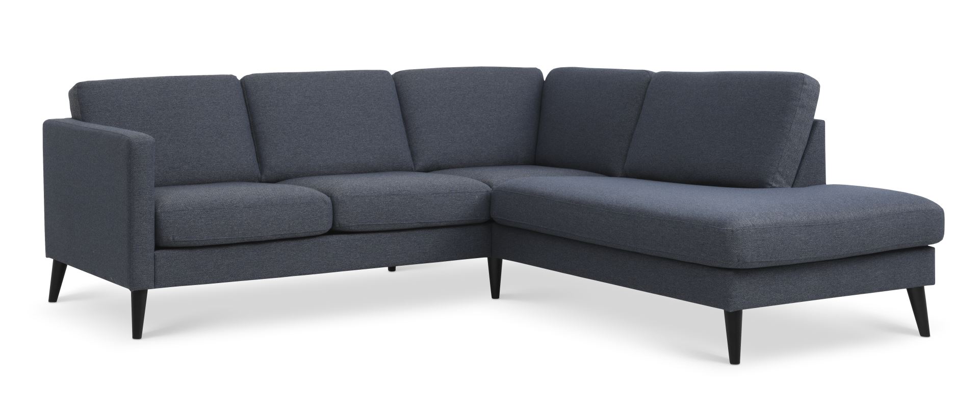 Ask sæt 53 lille OE sofa, m. højre chaiselong - navy blå polyester stof og sort træ