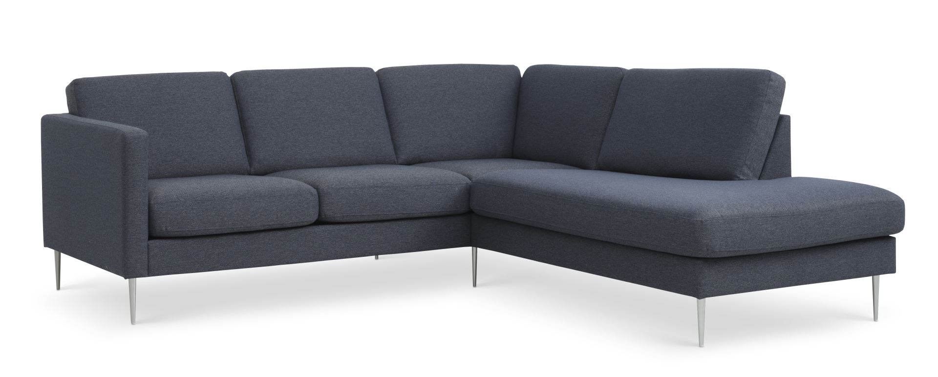 Ask sæt 53 lille OE sofa, m. højre chaiselong - navy blå polyester stof og børstet aluminium