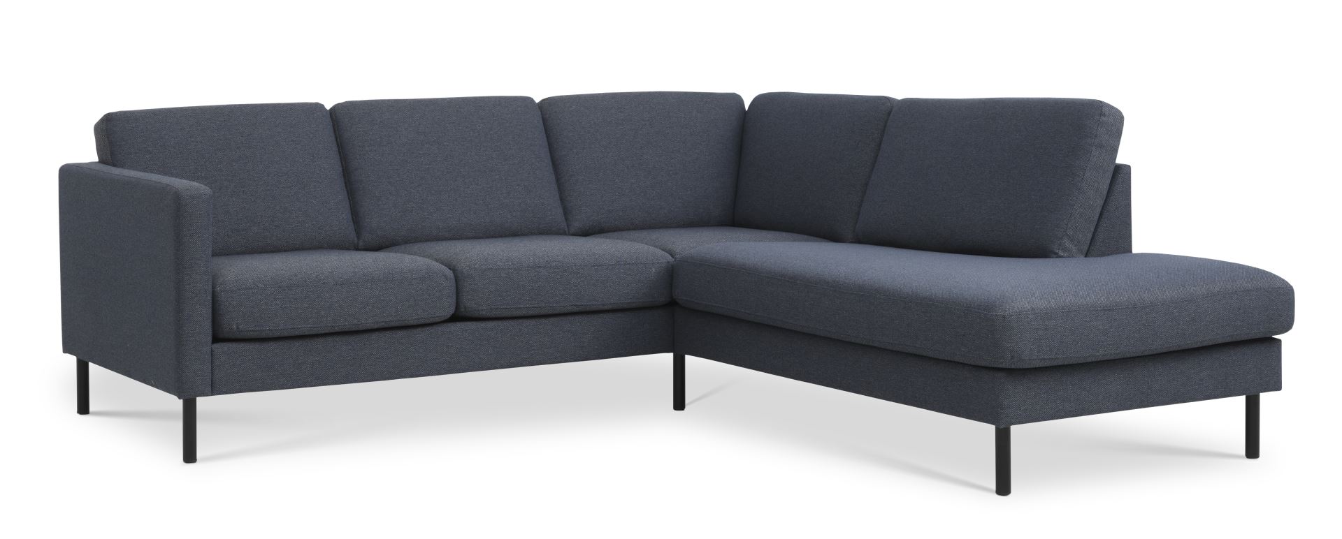 Ask sæt 53 lille OE sofa, m. højre chaiselong - navy blå polyester stof og sort metal