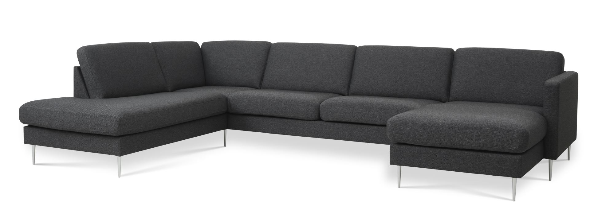 Ask sæt 54 U OE sofa, m. venstre chaiselong - antracitgrå polyester stof og børstet aluminium