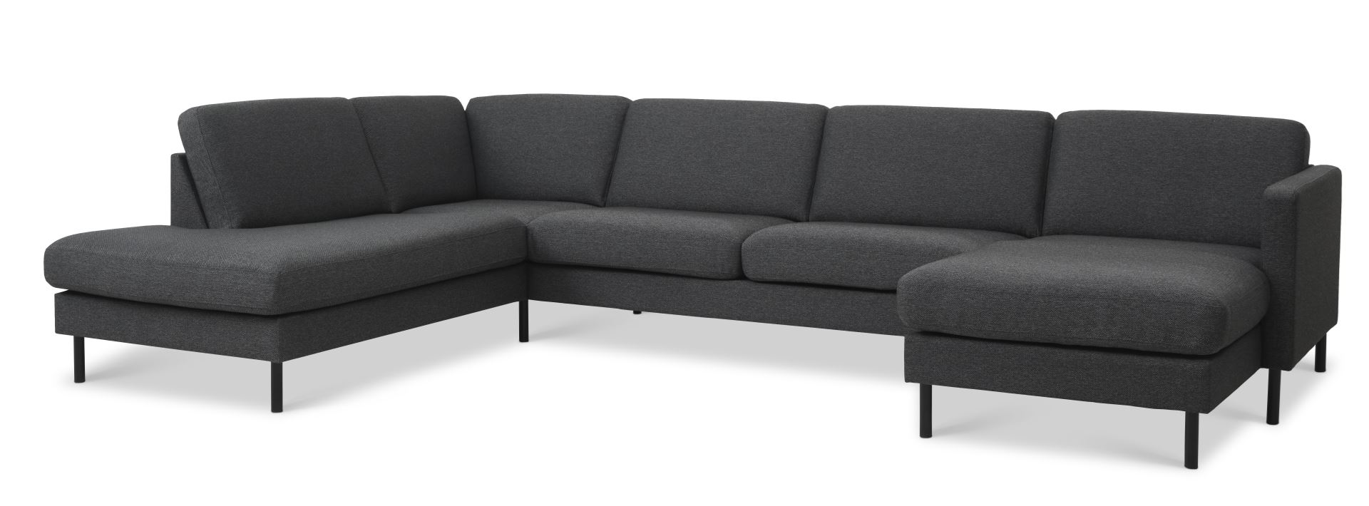Ask sæt 54 U OE sofa, m. venstre chaiselong - antracitgrå polyester stof og sort metal