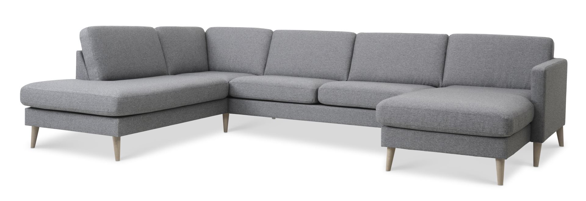 Ask sæt 54 U OE sofa, m. venstre chaiselong - lys granitgrå polyester stof og natur træ