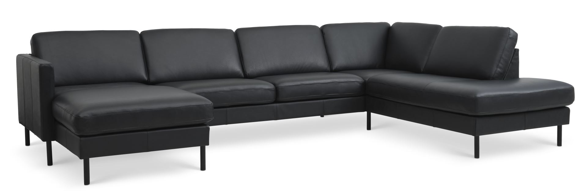 Ask sæt 55 U OE sofa, m. højre chaiselong - sort semianilin læder og sort metal