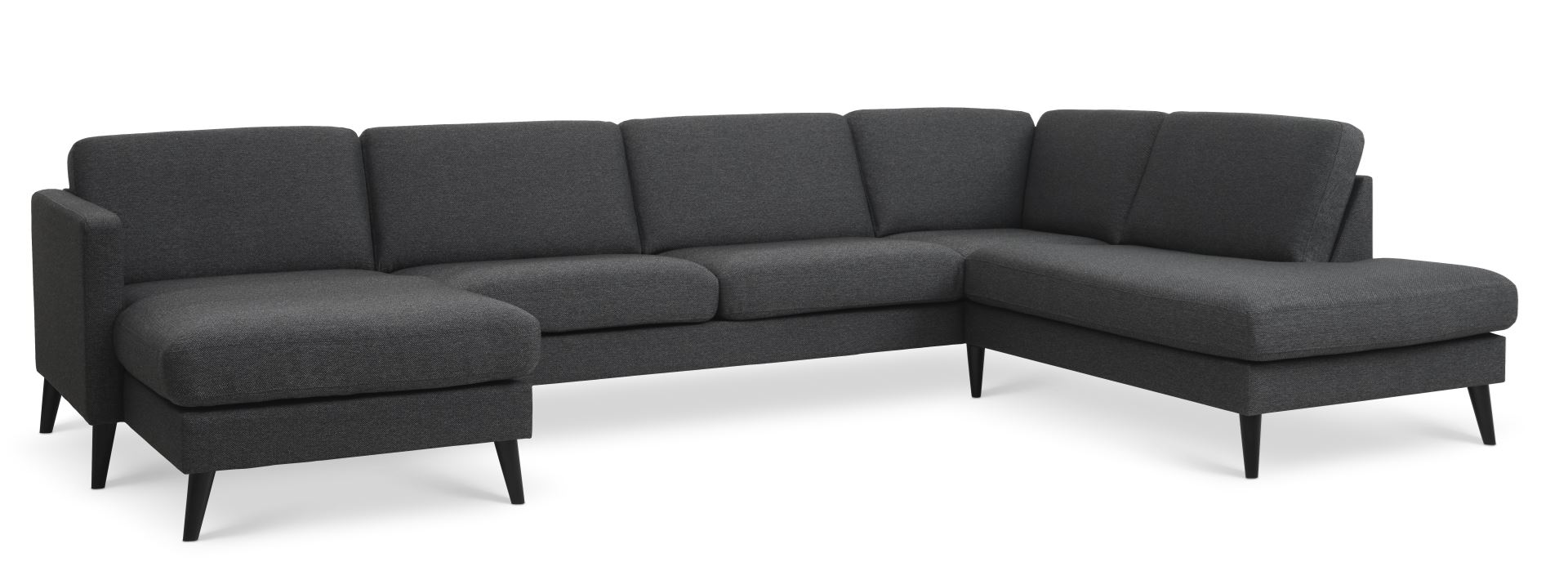 Ask sæt 55 U OE sofa, m. højre chaiselong - antracitgrå polyester stof og sort træ