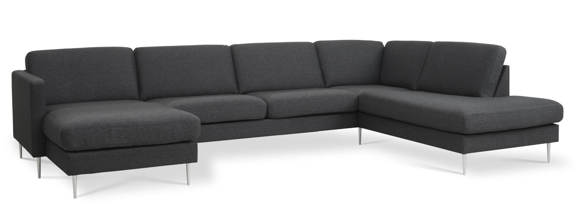 Ask sæt 55 U OE sofa, m. højre chaiselong - antracitgrå polyester stof og børstet aluminium