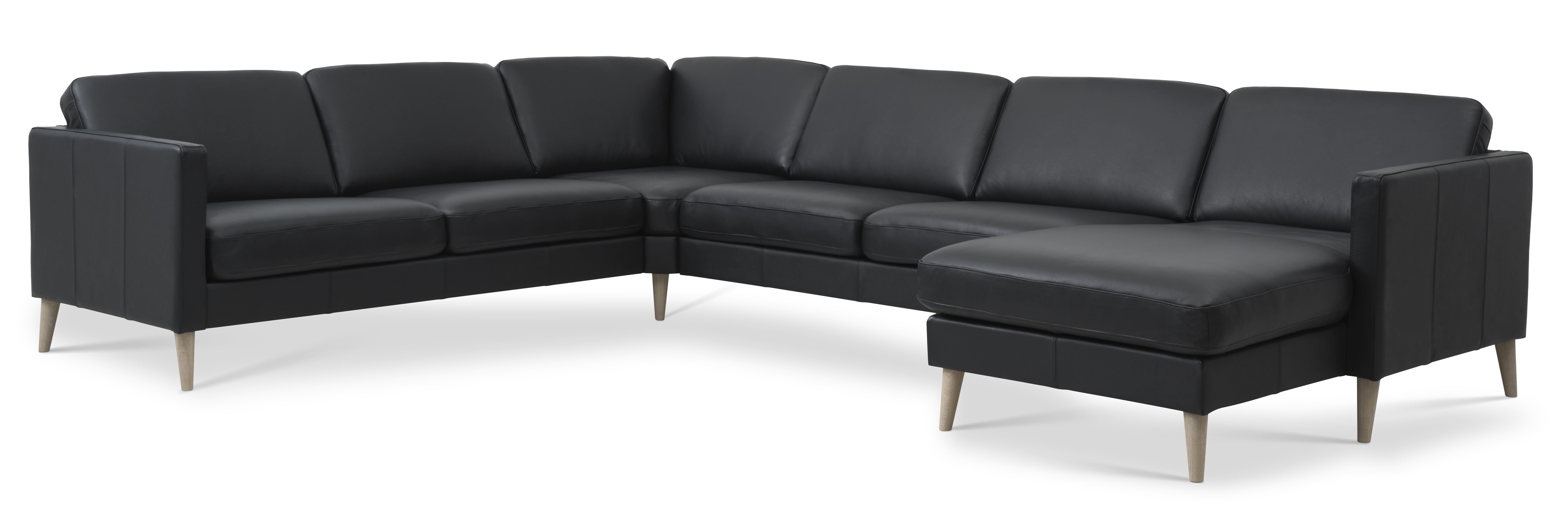 Køb Ask sæt 56 U 2C3D sofa – sort semianilin læder og natur træ