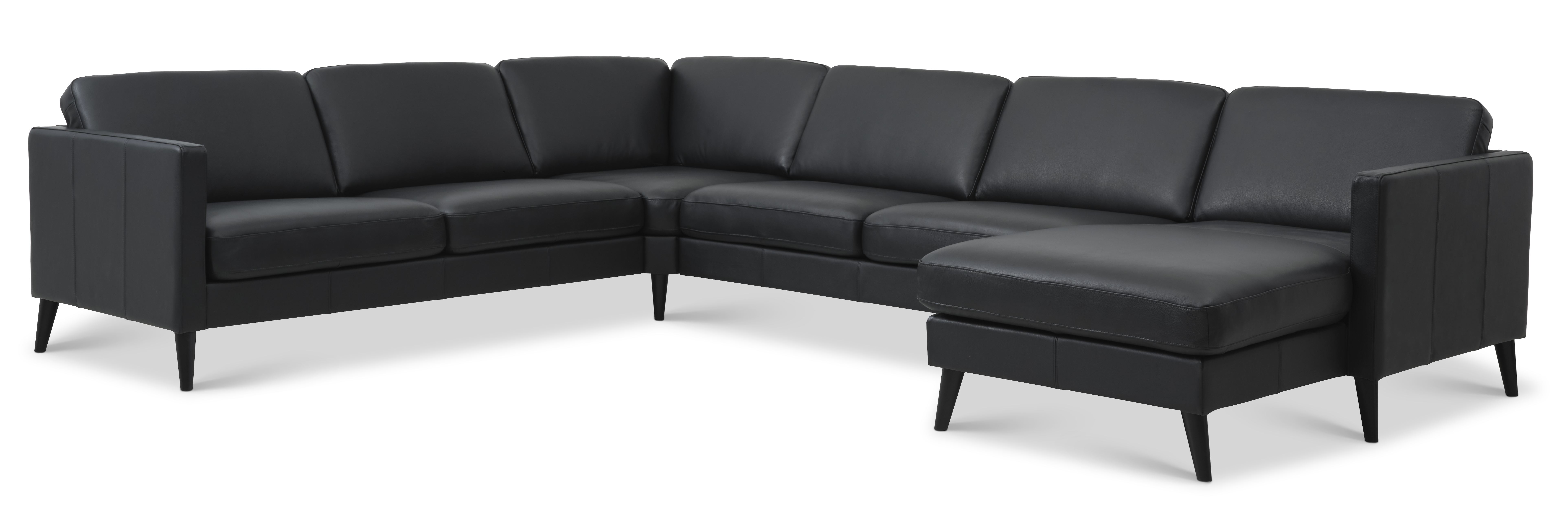 Køb Ask sæt 56 U 2C3D sofa – sort semianilin læder og sort træ