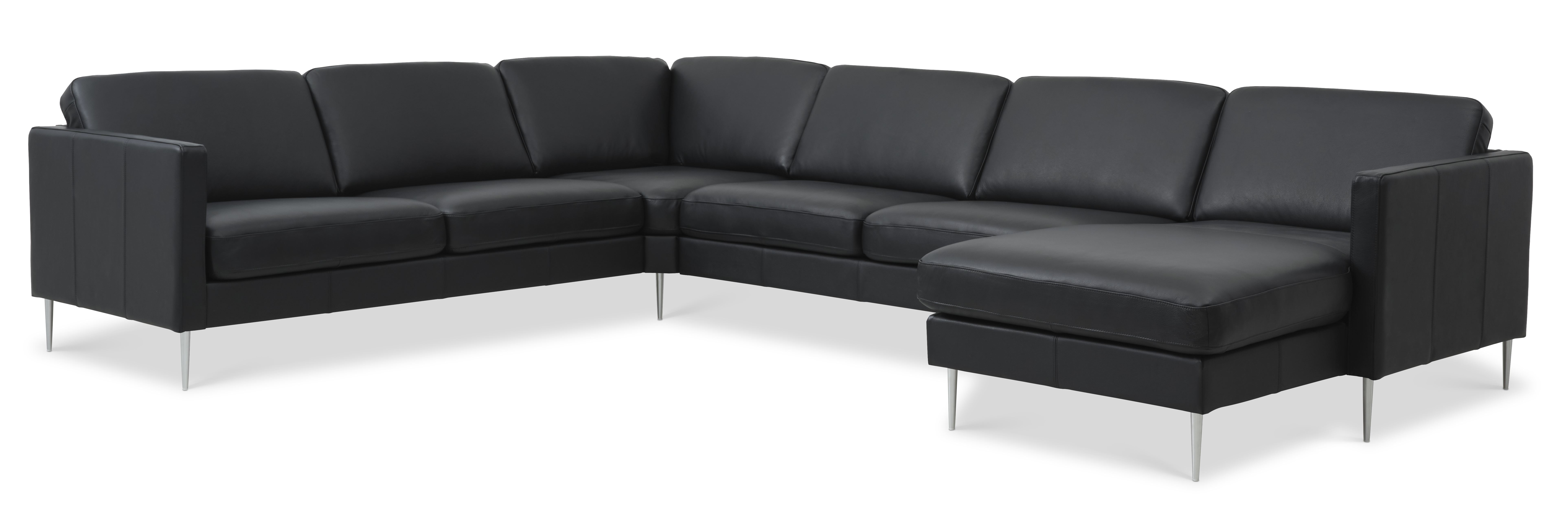 Ask sæt 56 U 2C3D sofa - sort semianilin læder og børstet aluminium